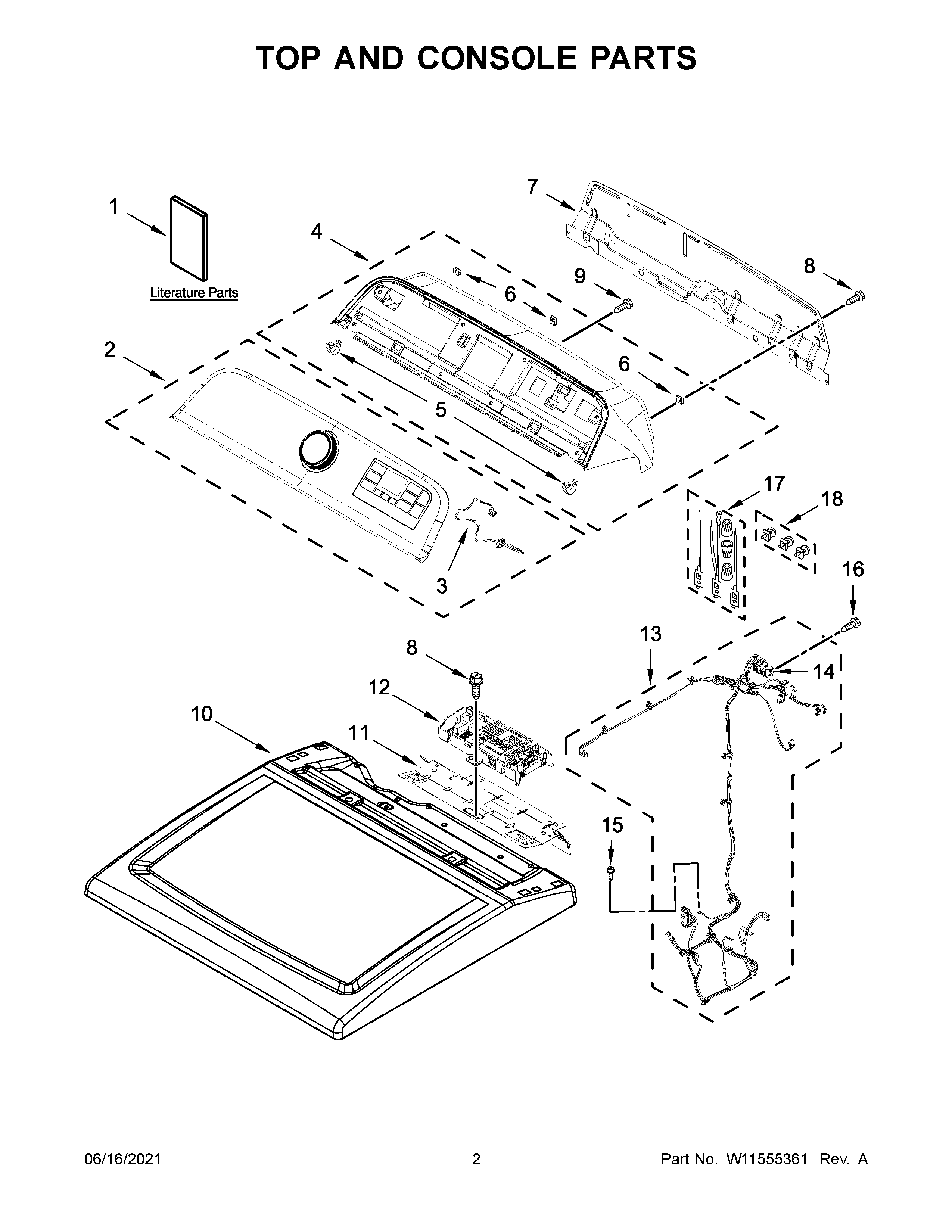 Whirlpool YWED7120HC2 top and console parts diagram