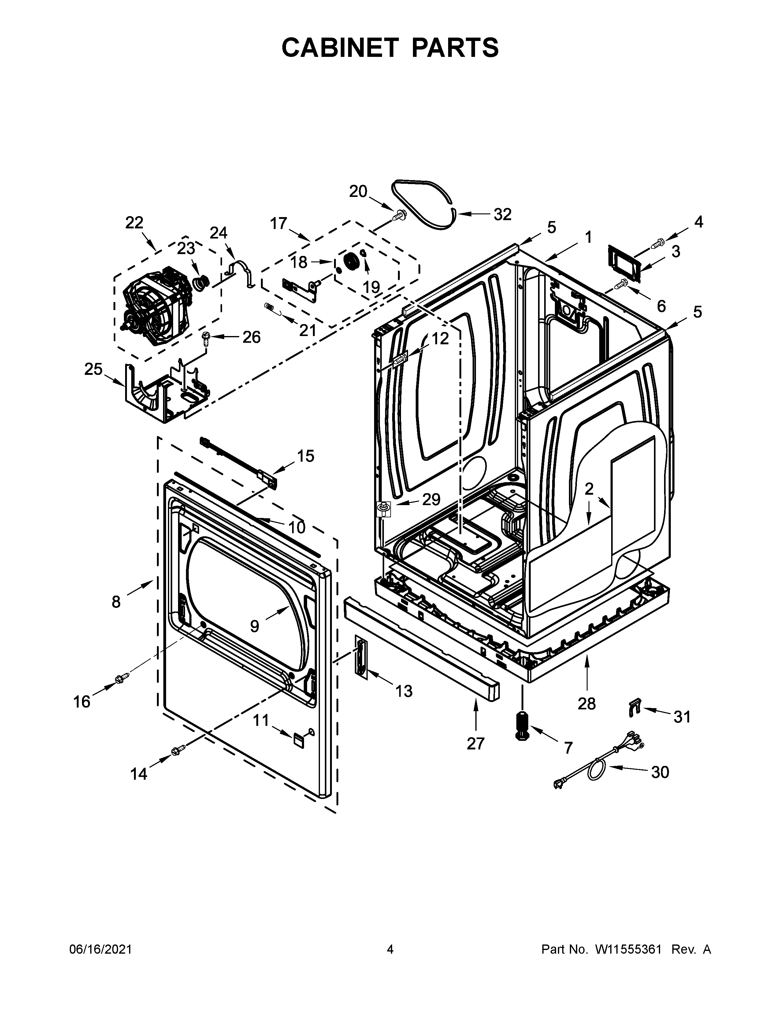 Whirlpool YWED7120HC2 cabinet parts diagram