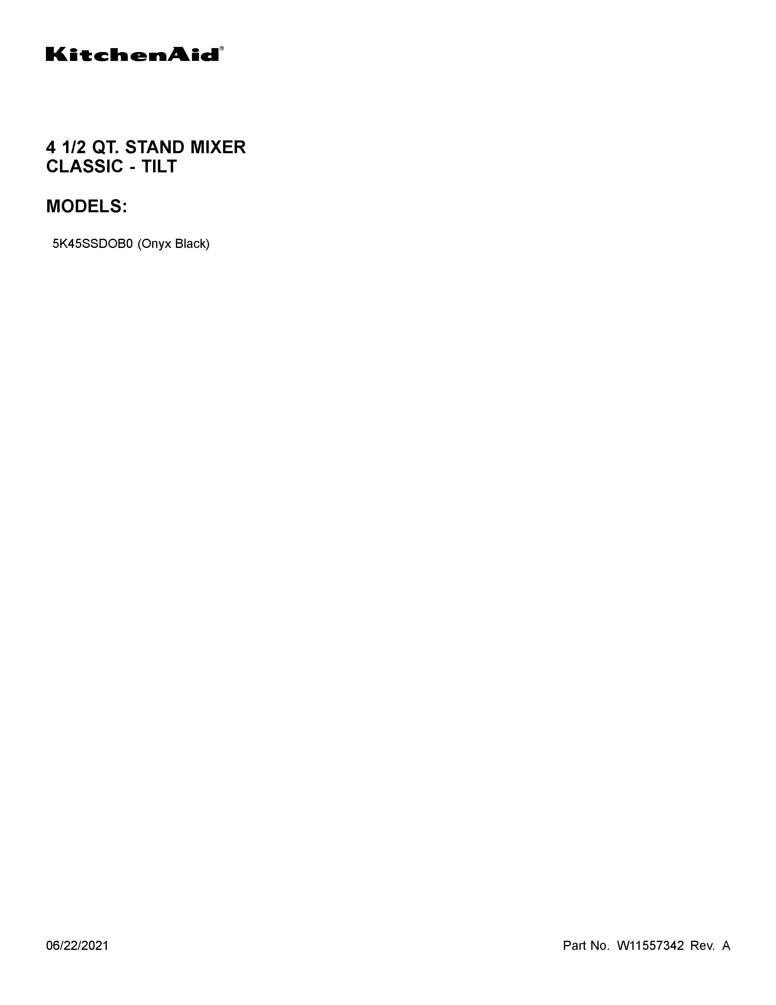 KitchenAid 5K45SSDOB0 cover sheet diagram