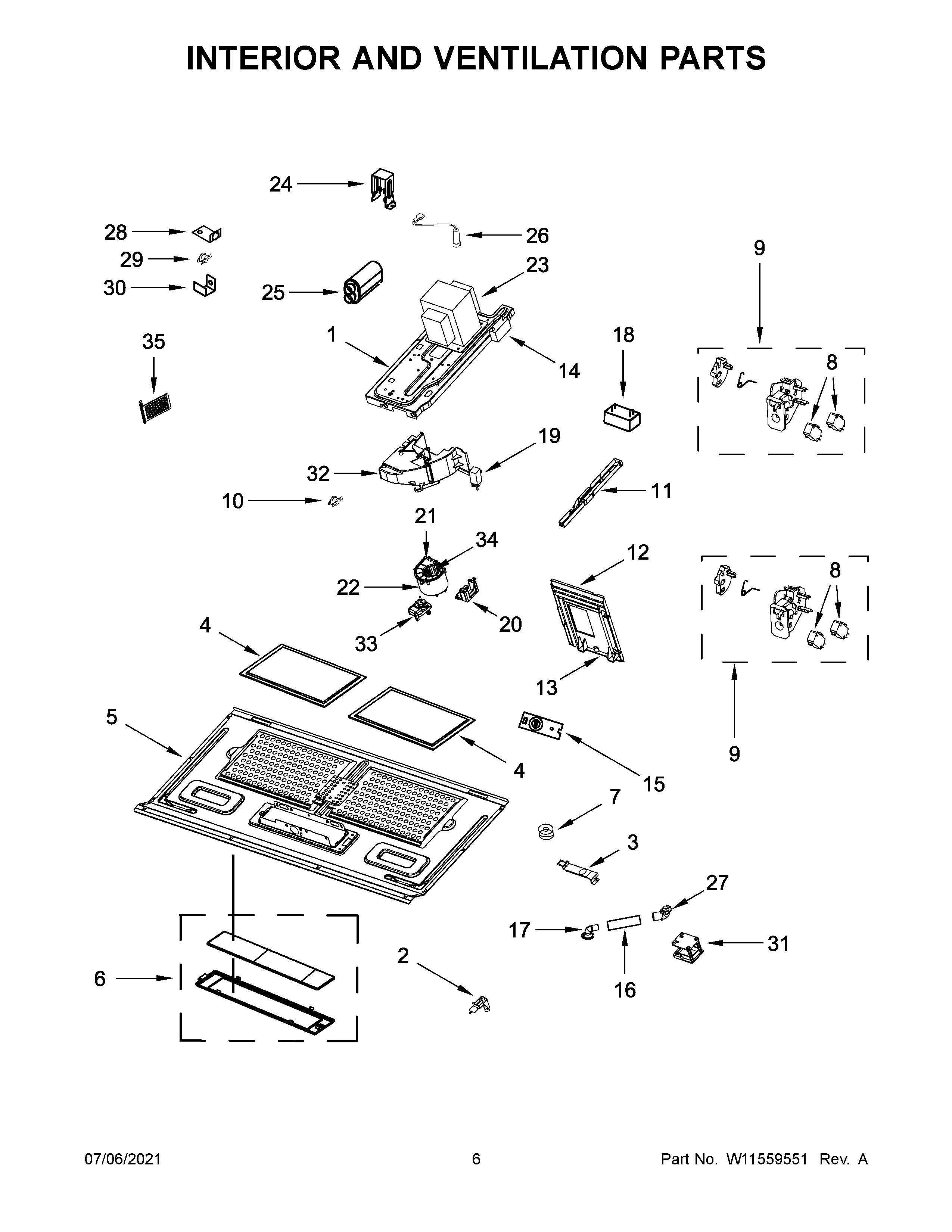 Whirlpool YWMH78019HZ04 interior and ventilation parts diagram