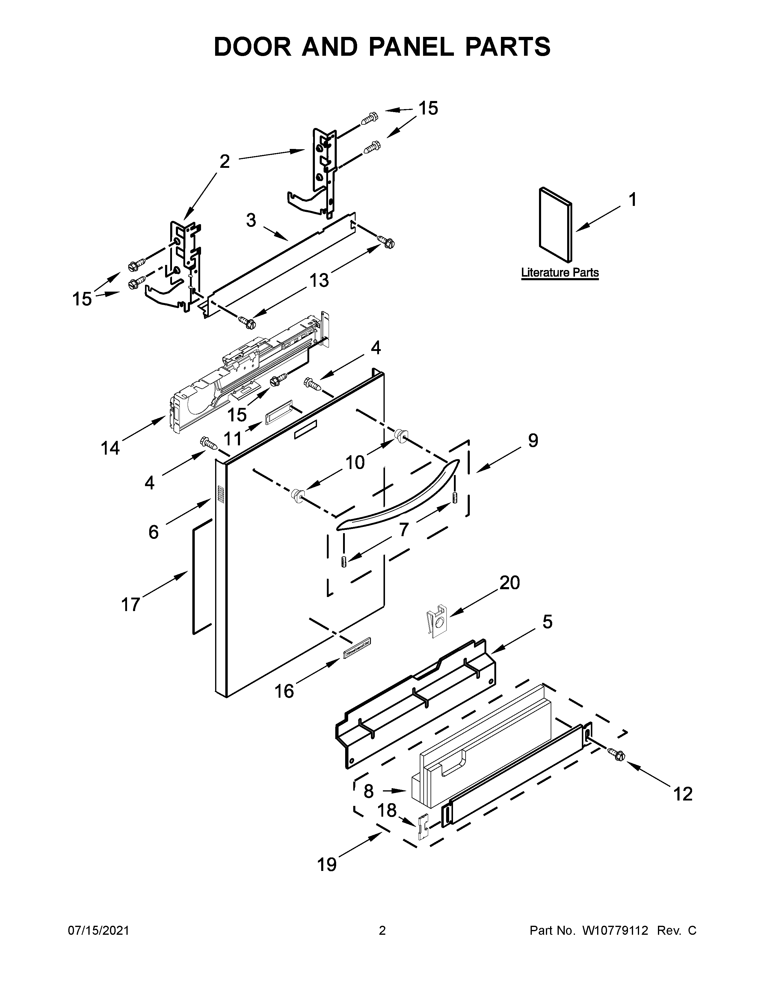 KitchenAid KDTM354DSS1 door and panel parts diagram