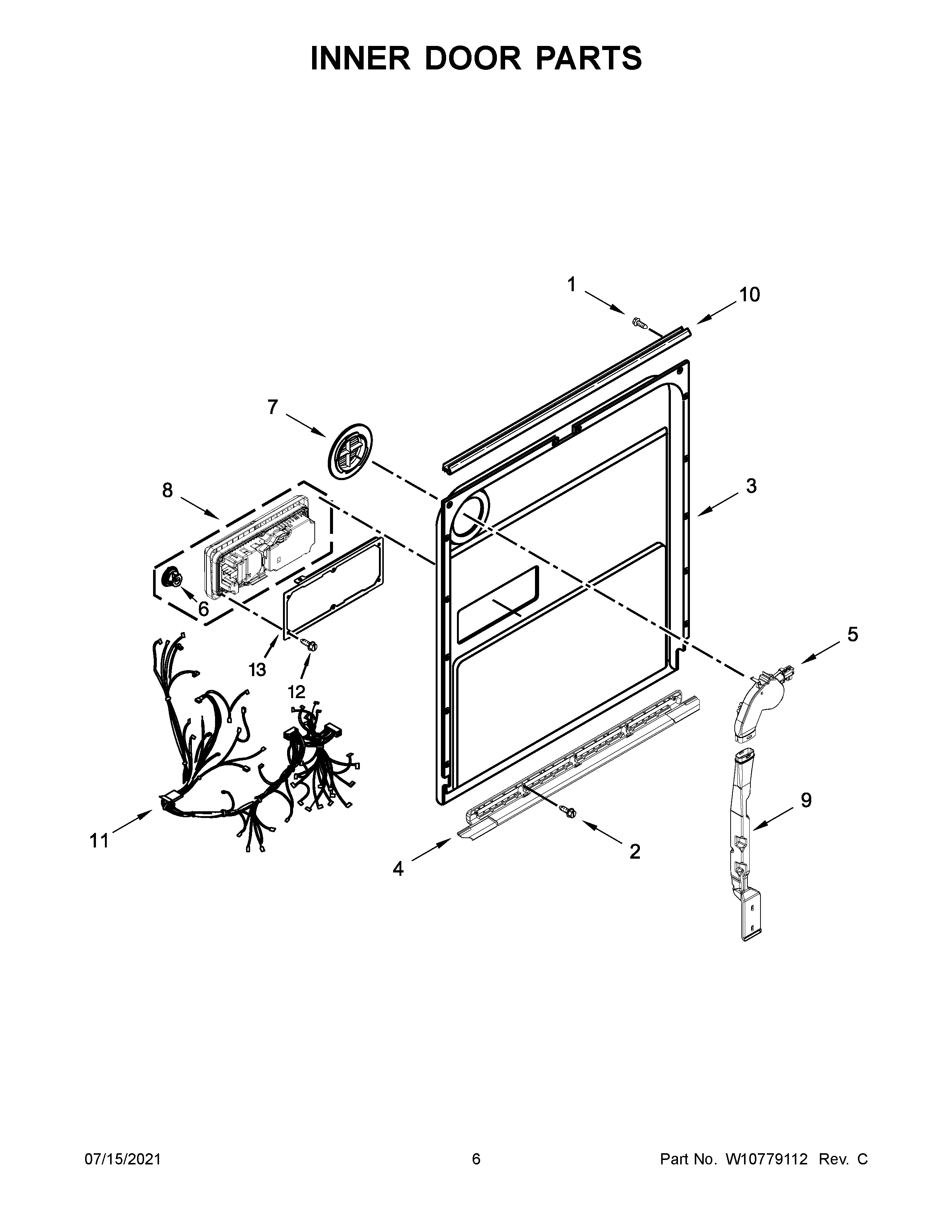 KitchenAid KDTM354DSS1 inner door parts diagram