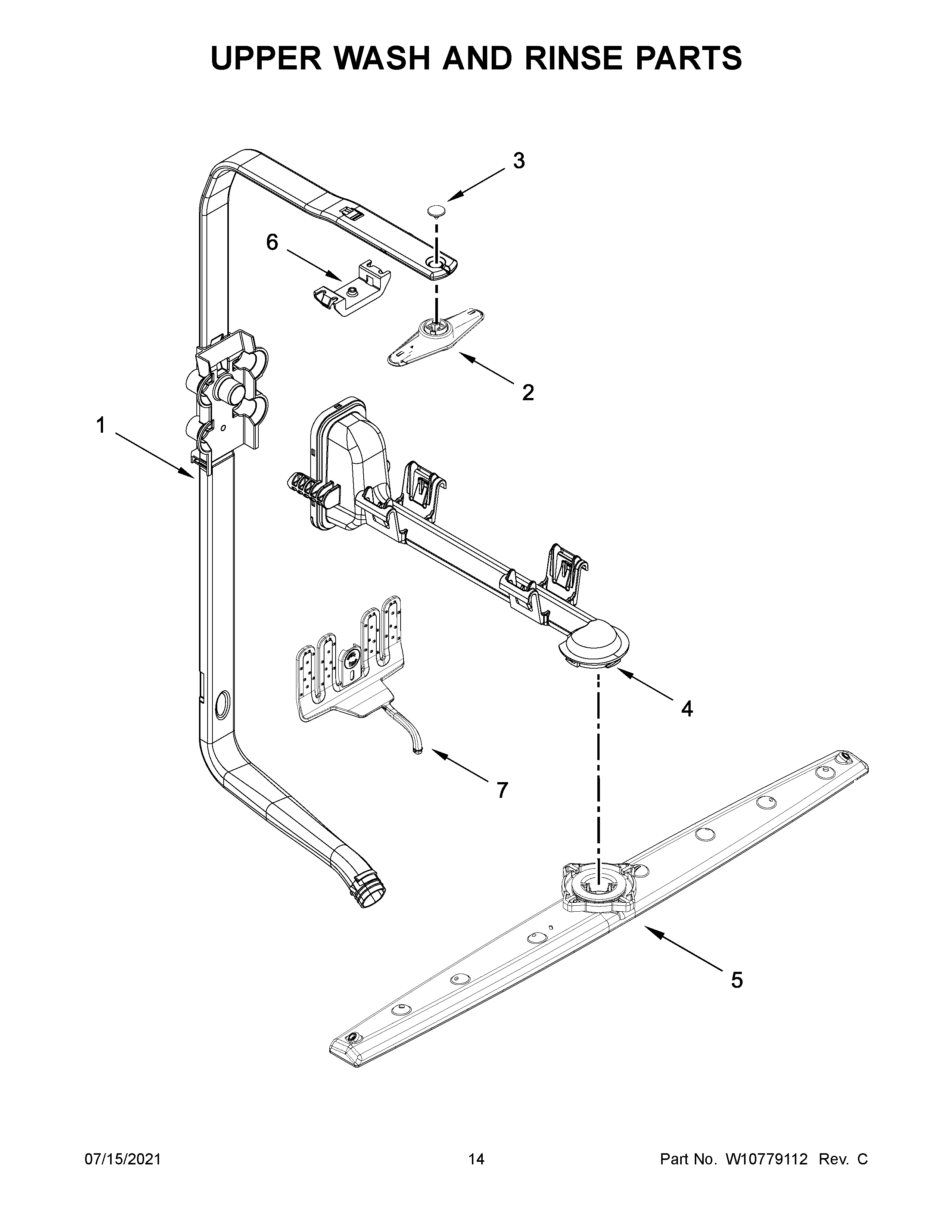 KitchenAid KDTM354DSS1 upper wash and rinse parts diagram