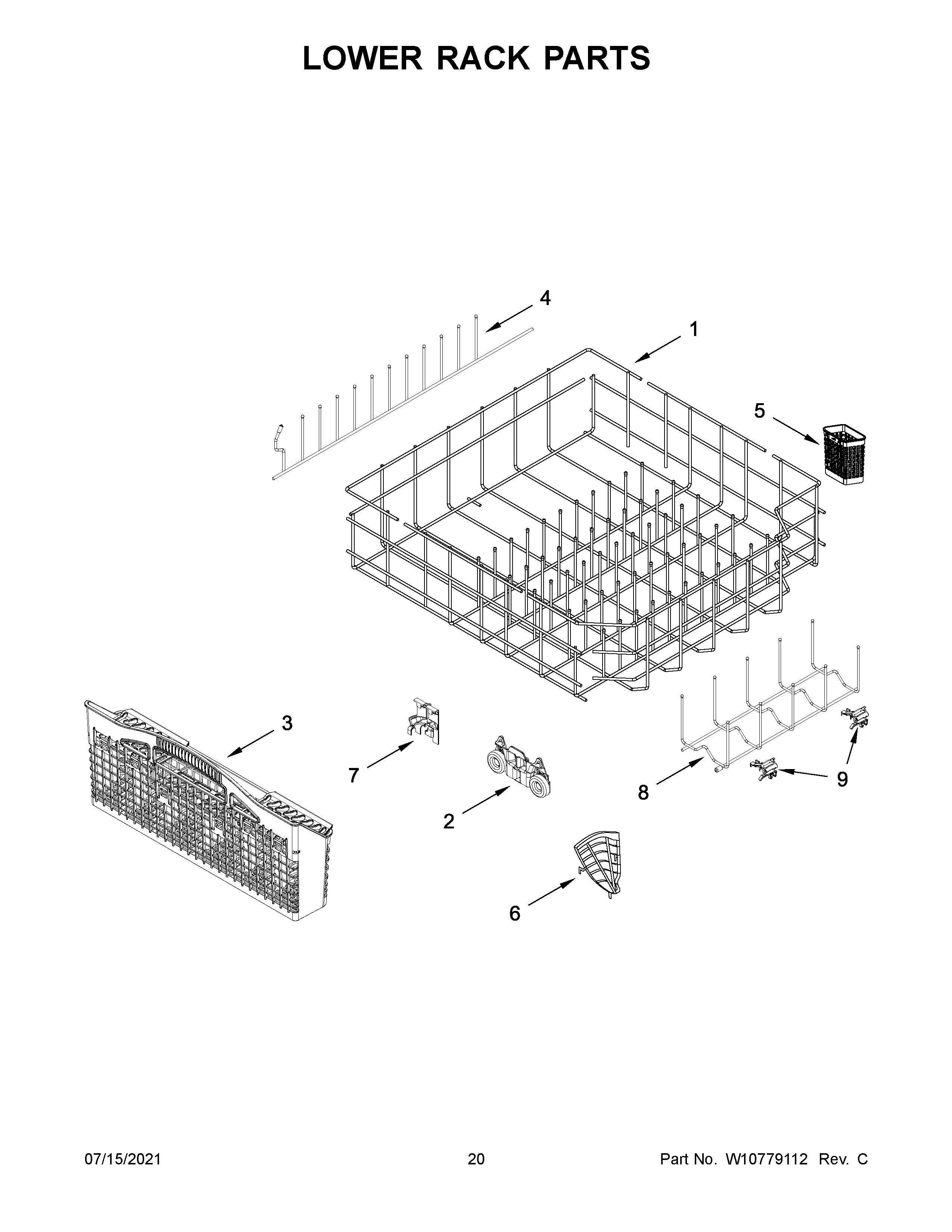 KitchenAid KDTM354DSS1 lower rack parts diagram