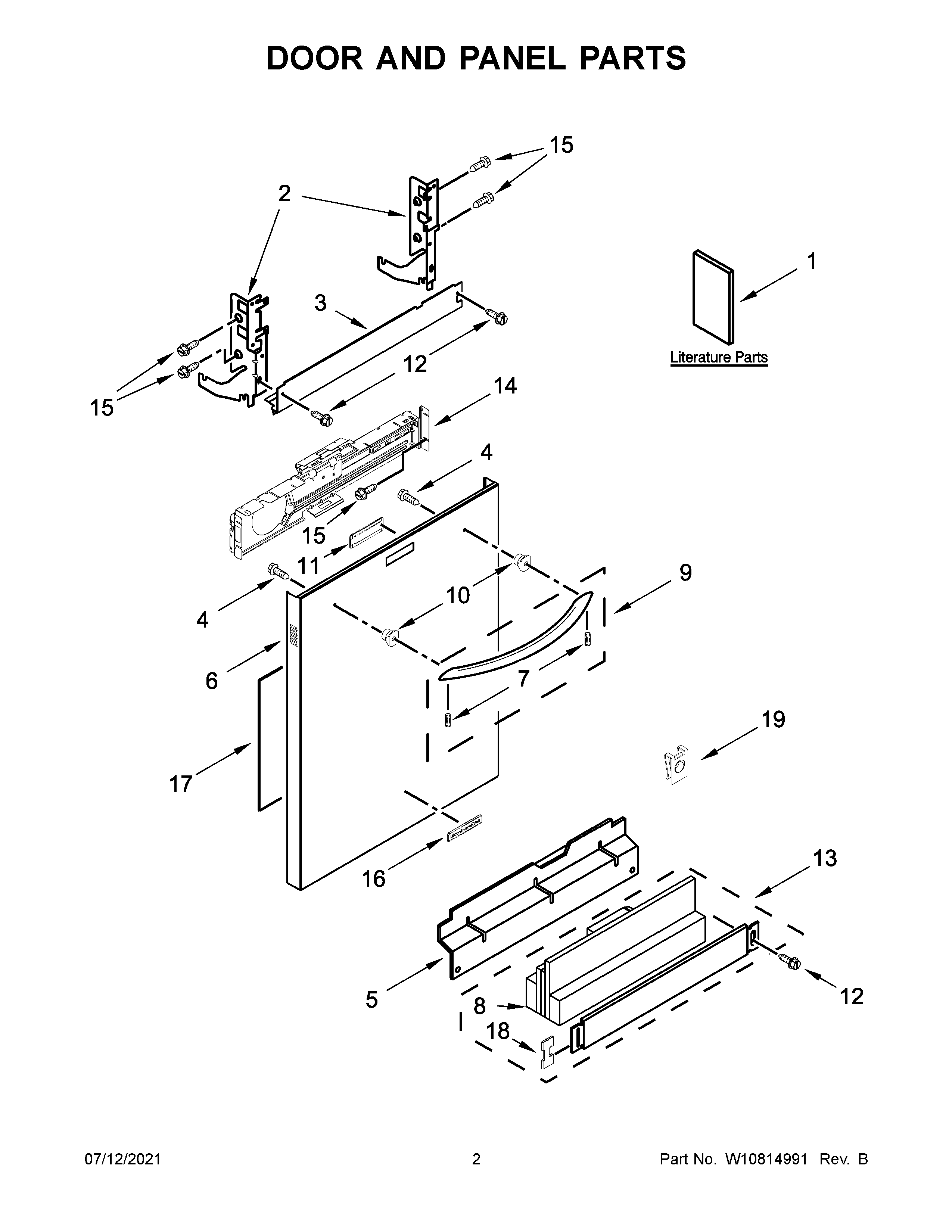 KitchenAid KDTM354DSS4 door and panel parts diagram