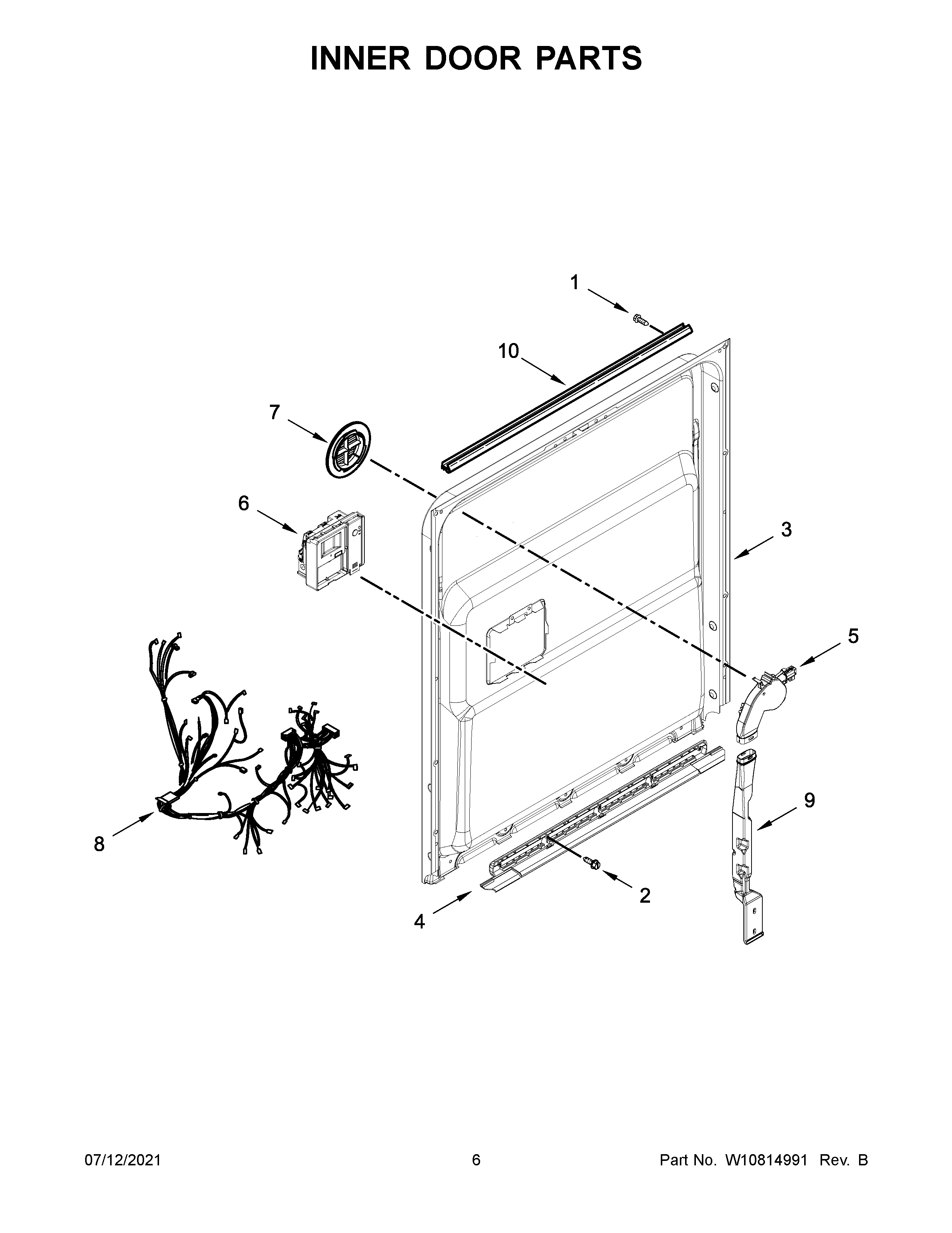 KitchenAid KDTM354DSS4 inner door parts diagram