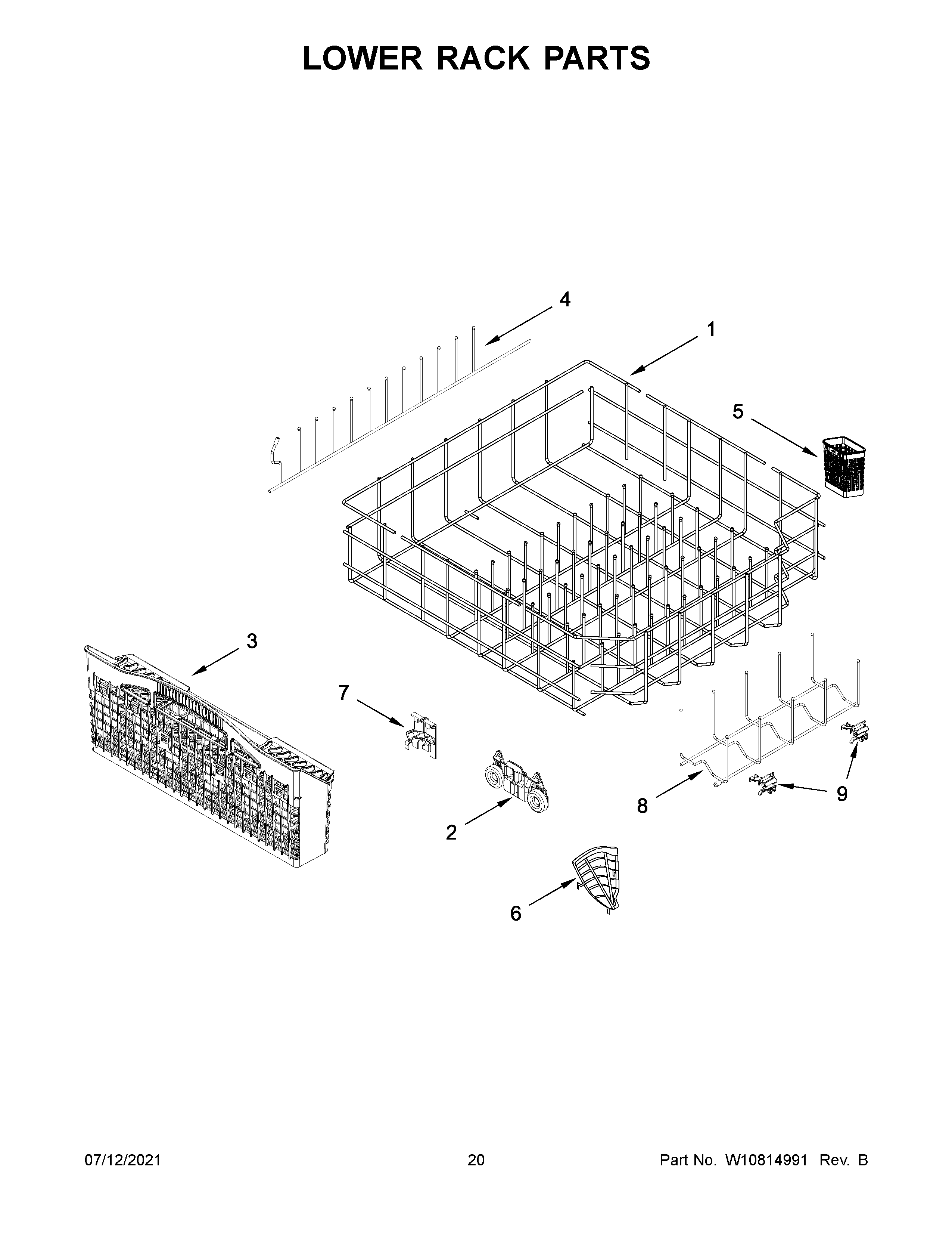 KitchenAid KDTM354DSS4 lower rack parts diagram