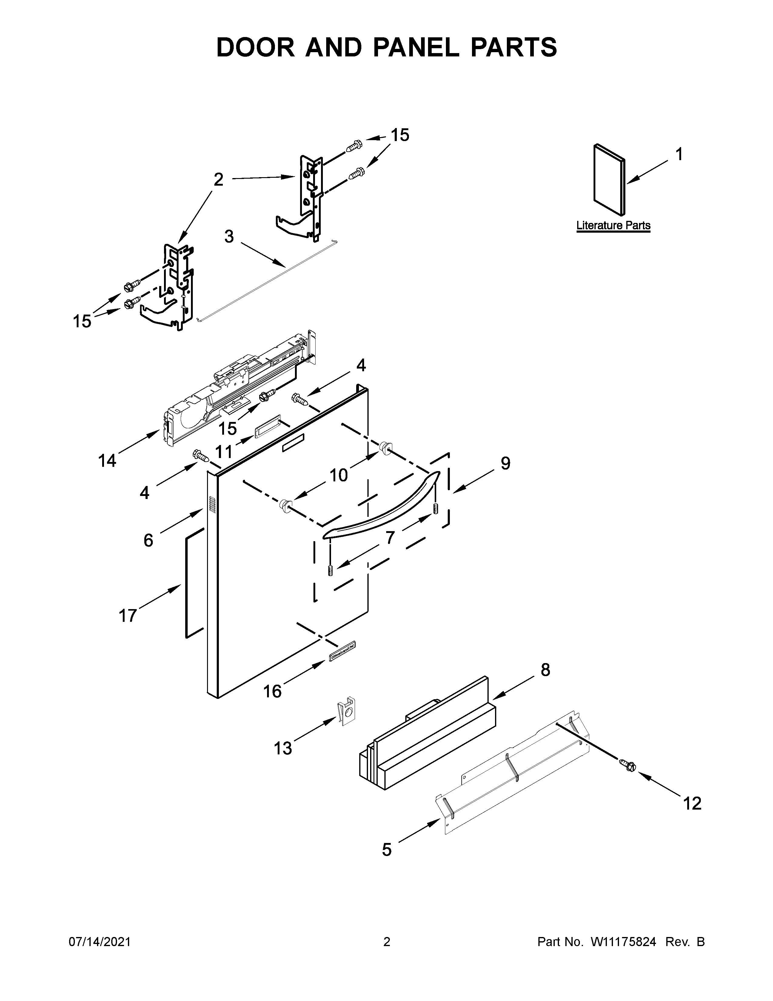KitchenAid KDTM354DSS5 door and panel parts diagram