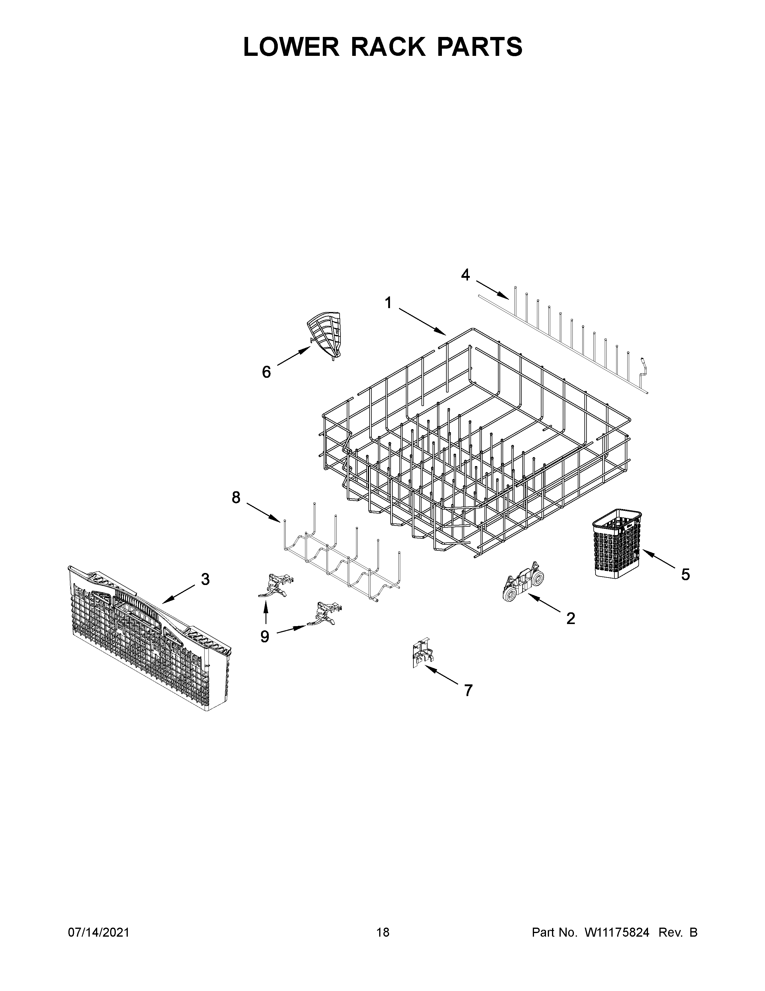 KitchenAid KDTM354DSS5 lower rack parts diagram