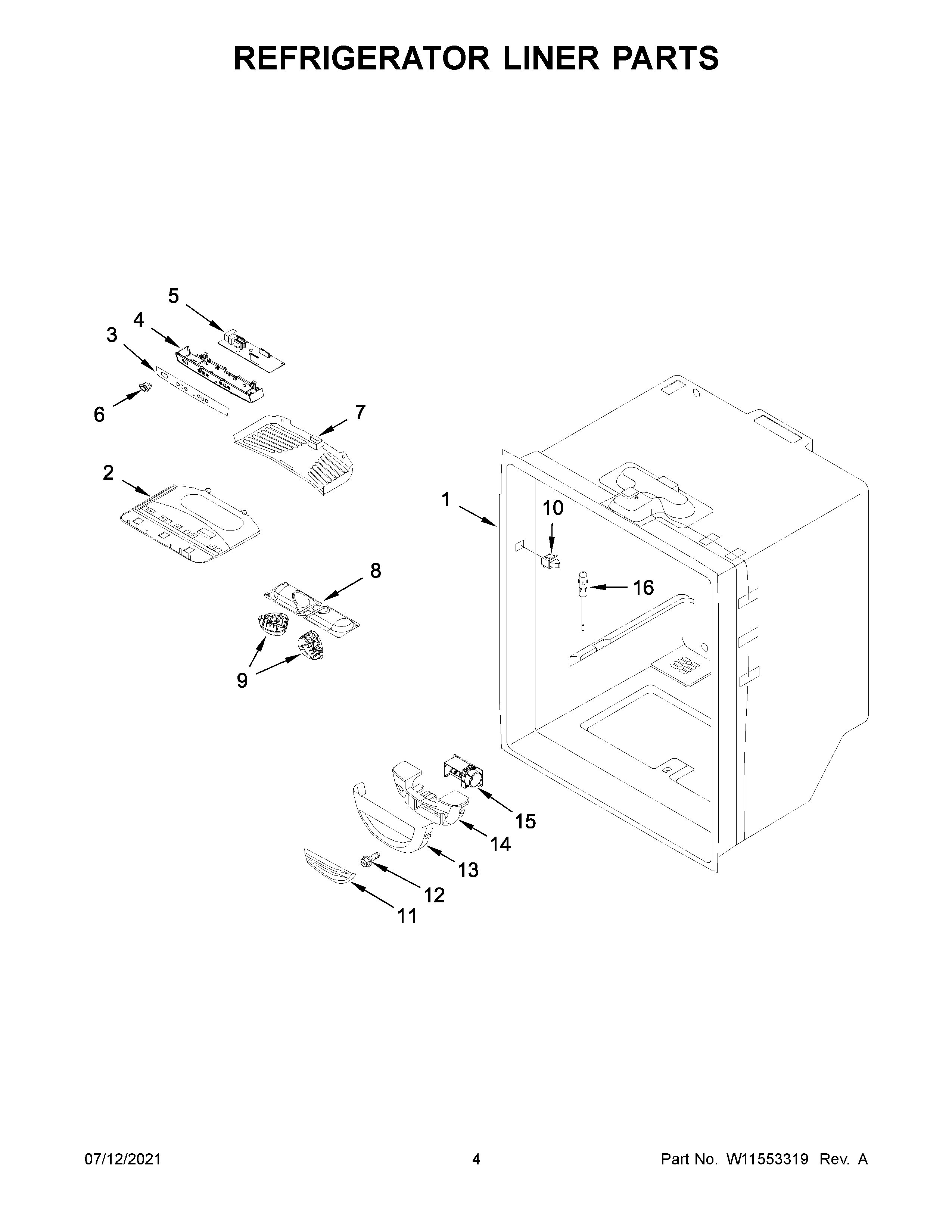 Whirlpool WRF532SMHV04 refrigerator liner parts diagram