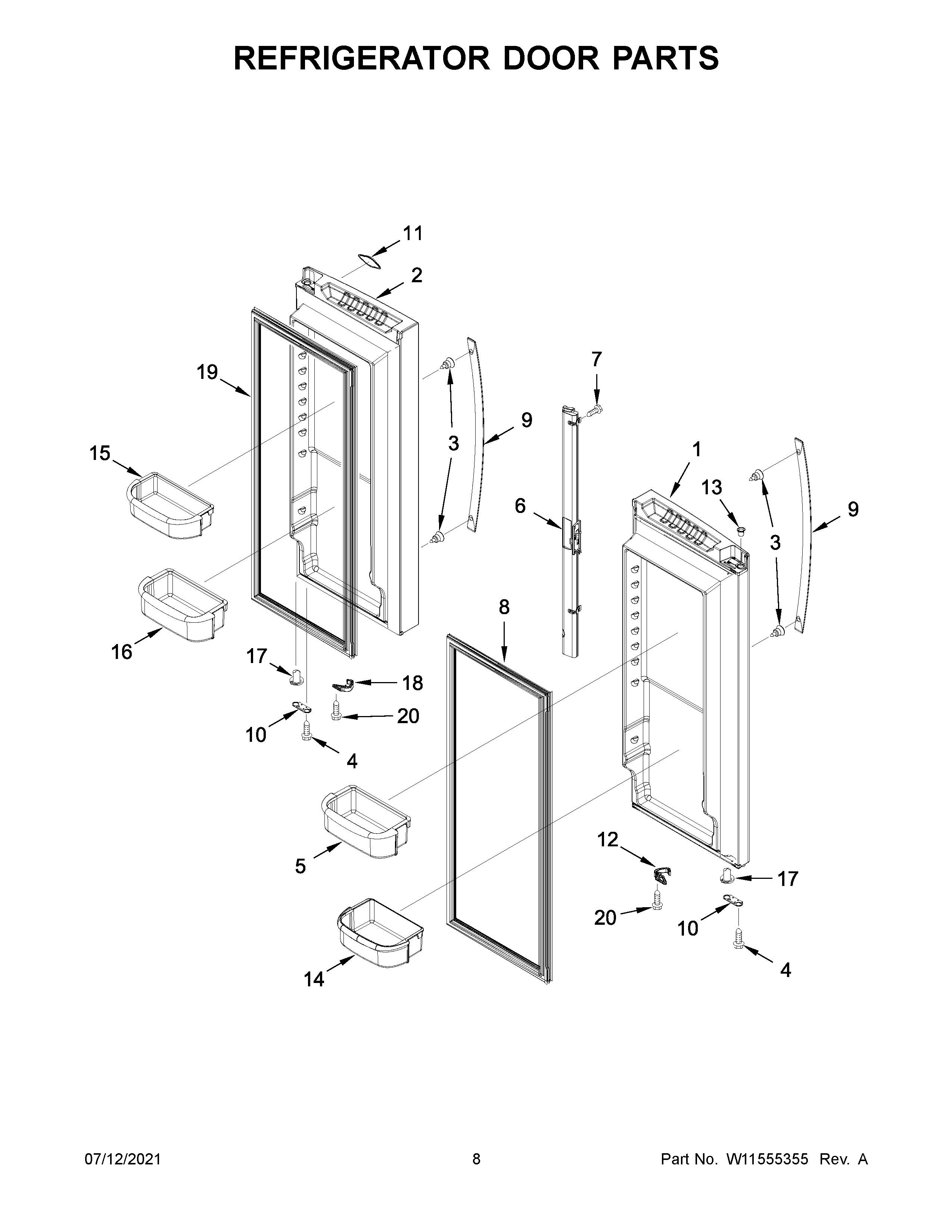 Whirlpool WRF532SMHW04 refrigerator door parts diagram