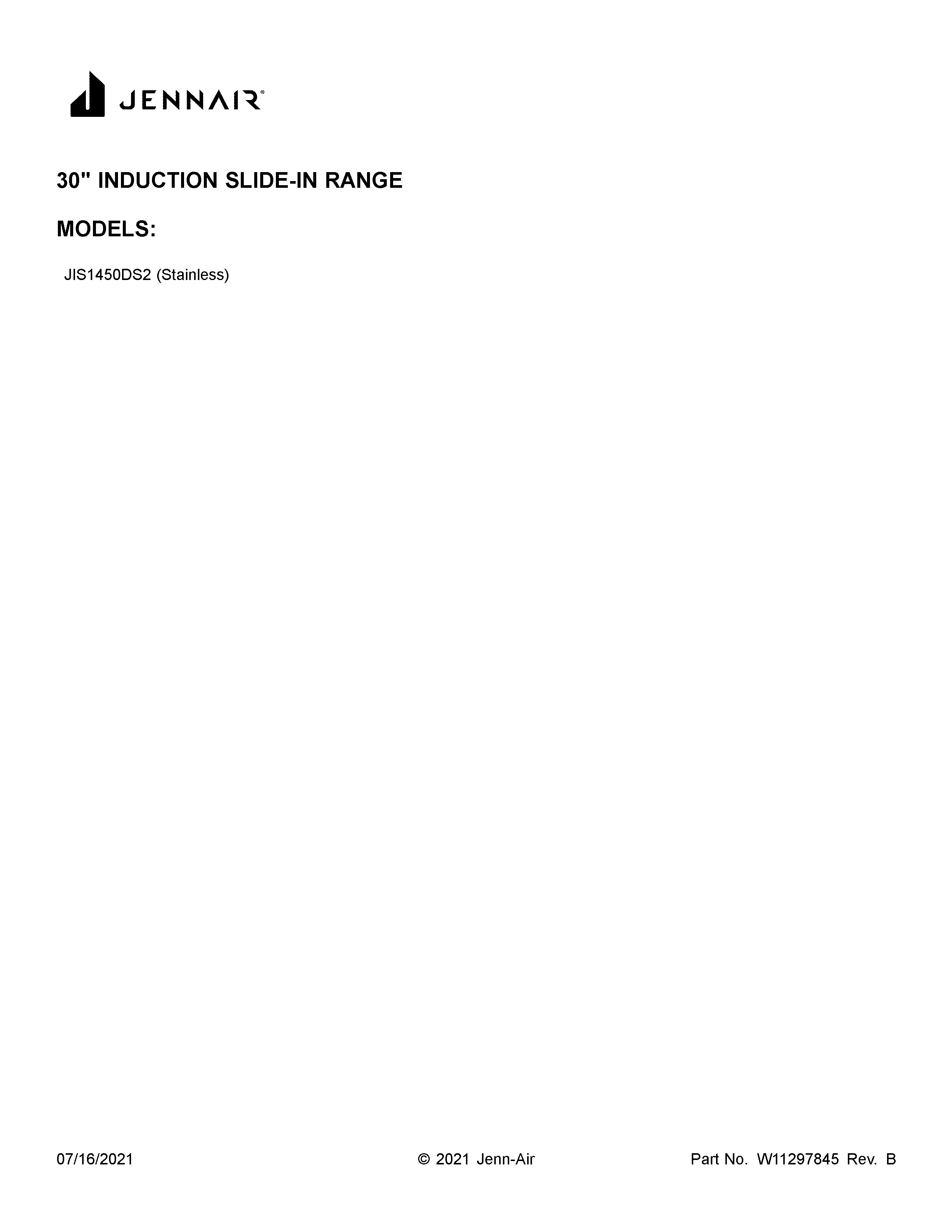 Jenn-Air JIS1450DS2 cover sheet diagram