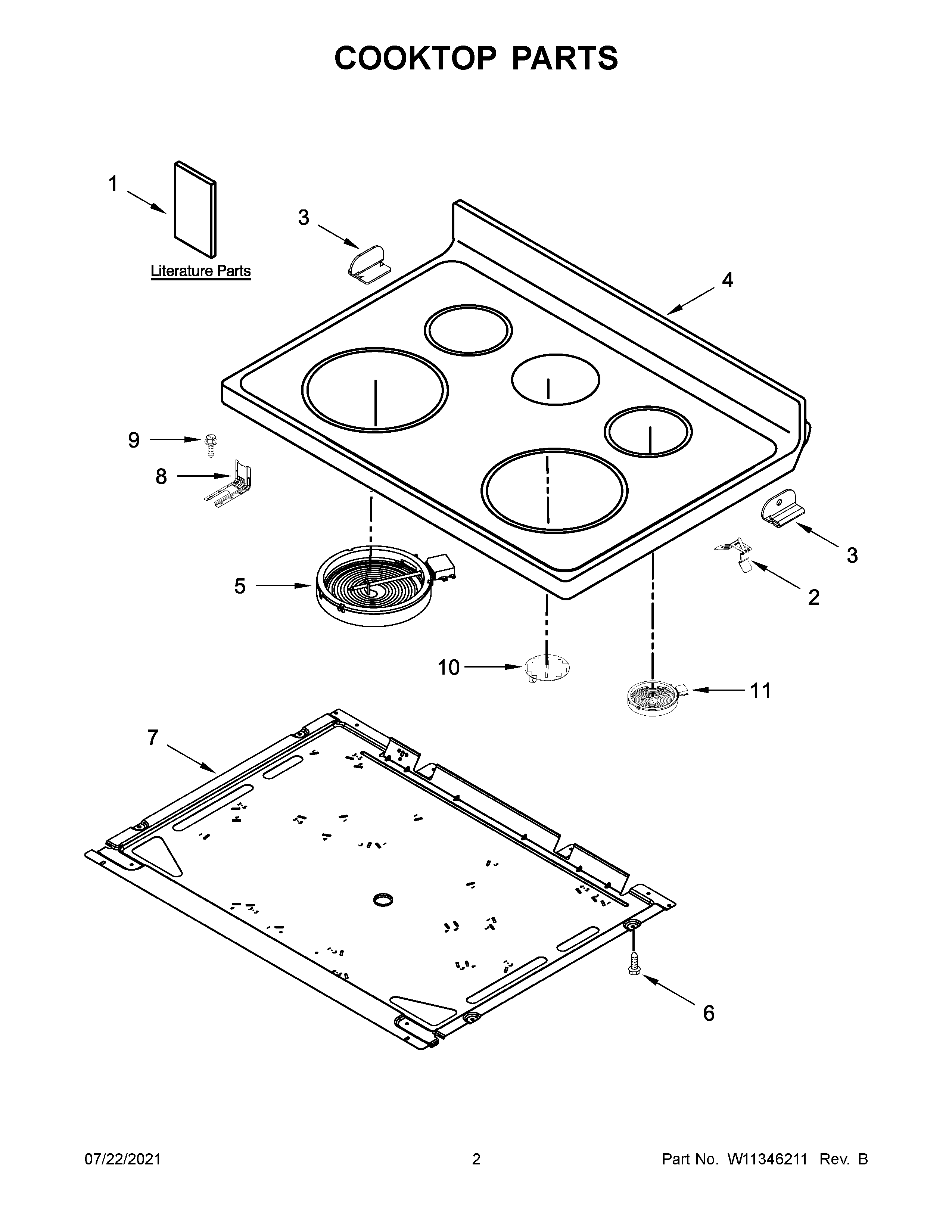 Whirlpool YWFE550S0HB1 cooktop parts diagram