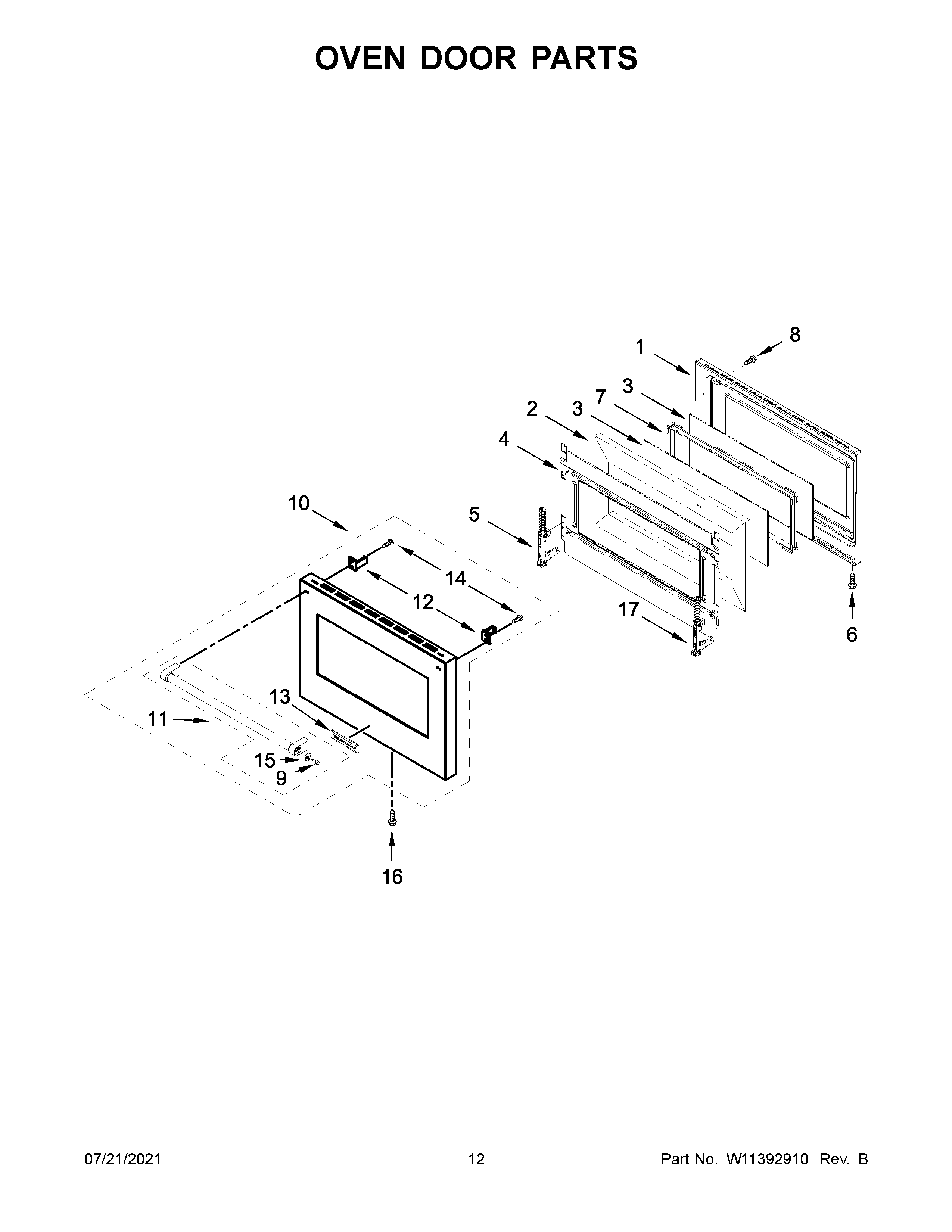 KitchenAid KFGC500JSS00 oven door parts diagram