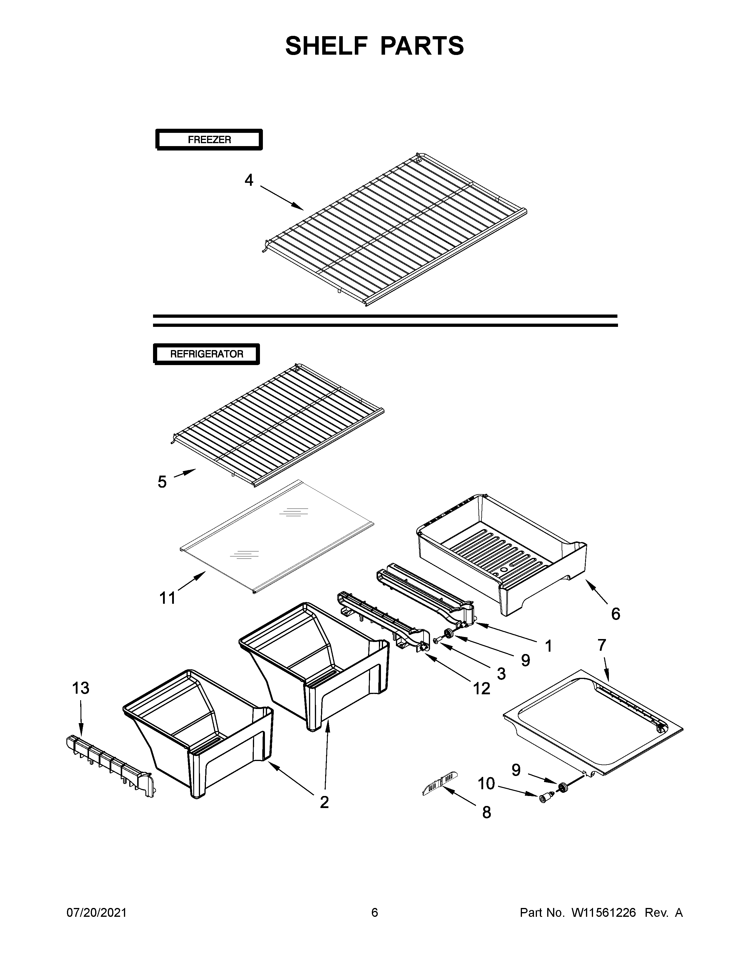 Whirlpool WRT108FFDB00 shelf parts diagram