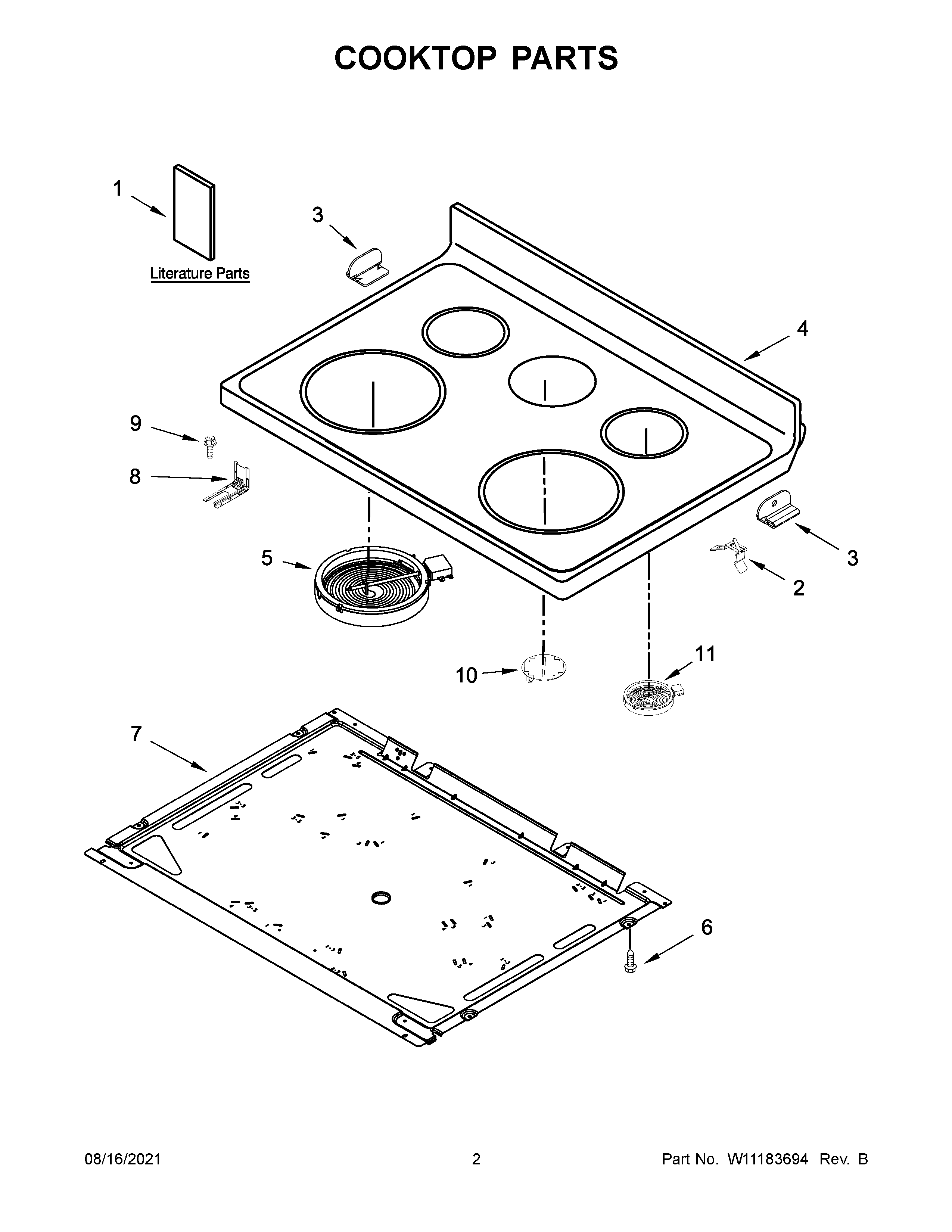 Whirlpool YWFE550S0HB0 cooktop parts diagram