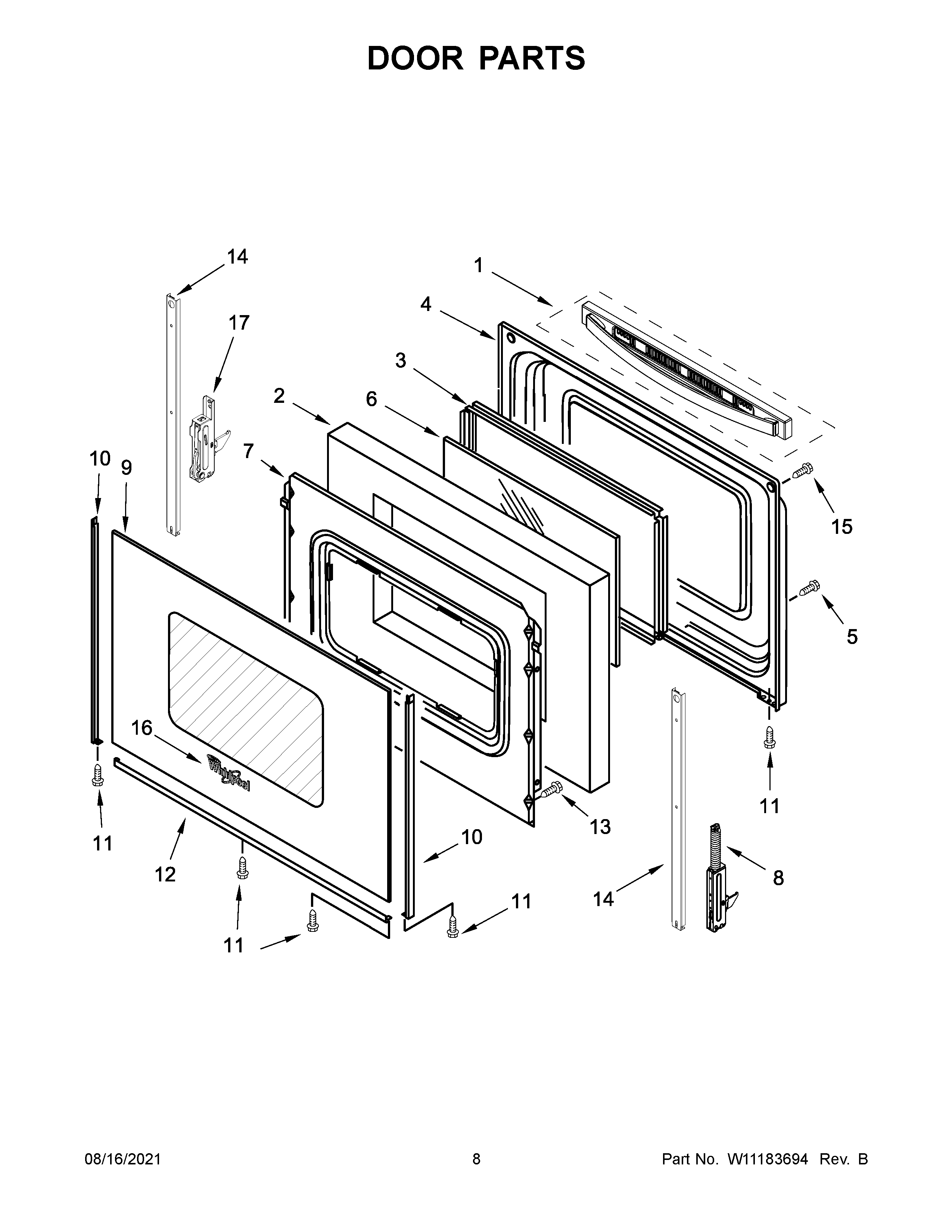 Whirlpool YWFE550S0HB0 door parts diagram