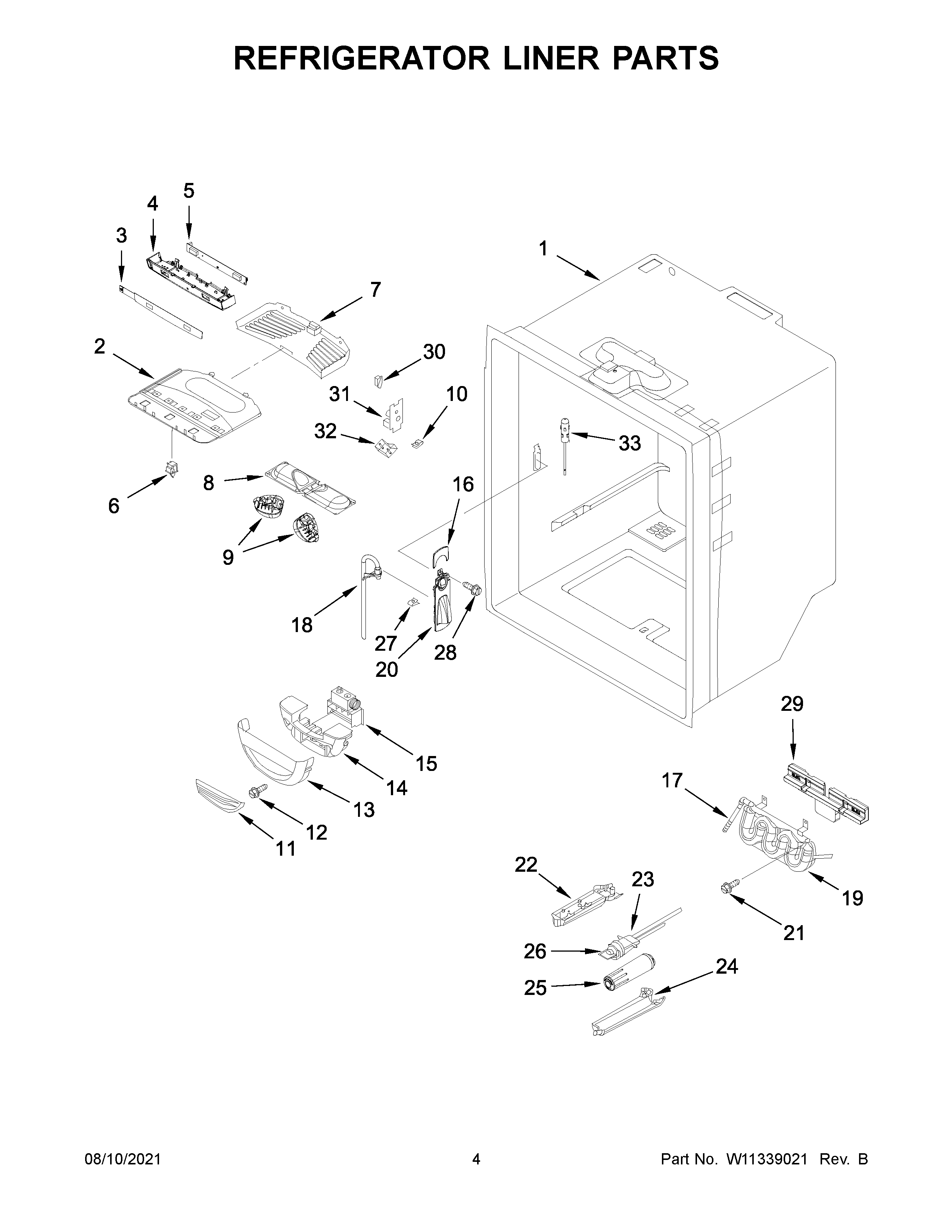 KitchenAid KRFC300EWH03 refrigerator liner parts diagram