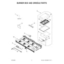 KitchenAid KFGC558JMH00 burner box and griddle parts diagram