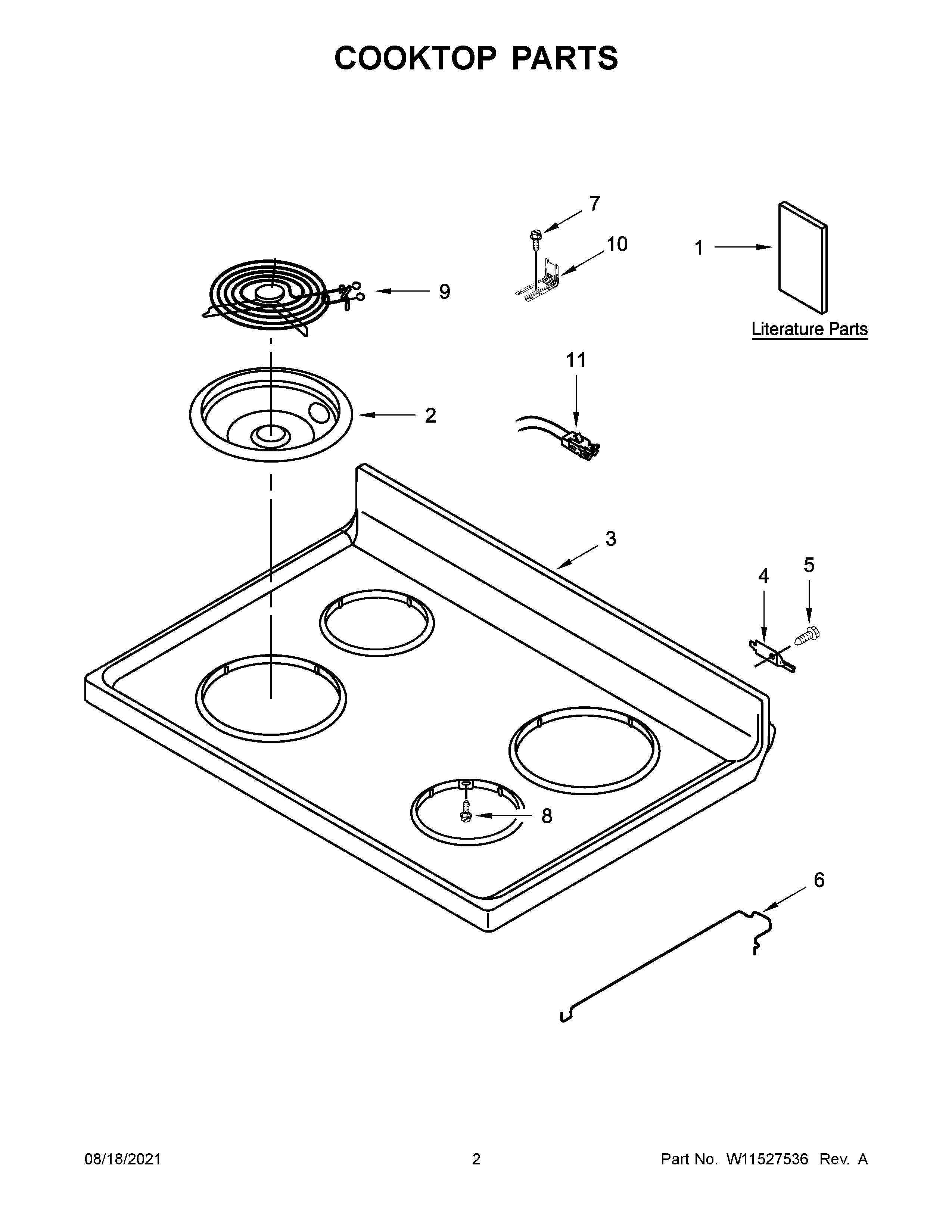 Whirlpool WFC315S0JW1 cooktop parts diagram