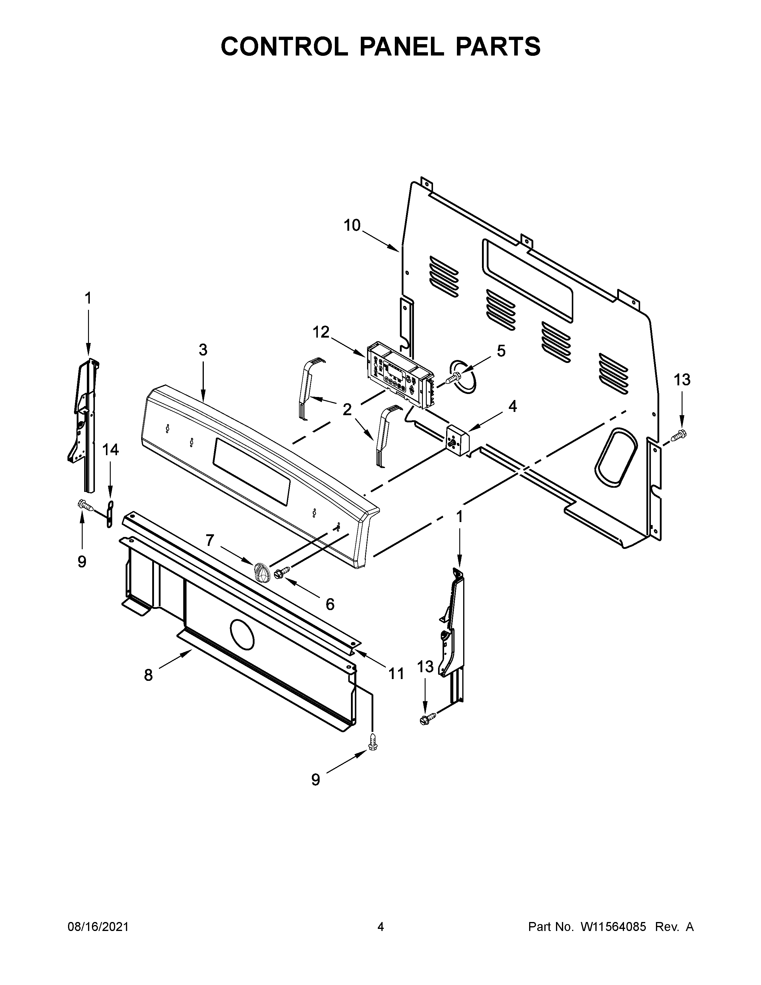Amana YACR4303MFS6 control panel parts diagram