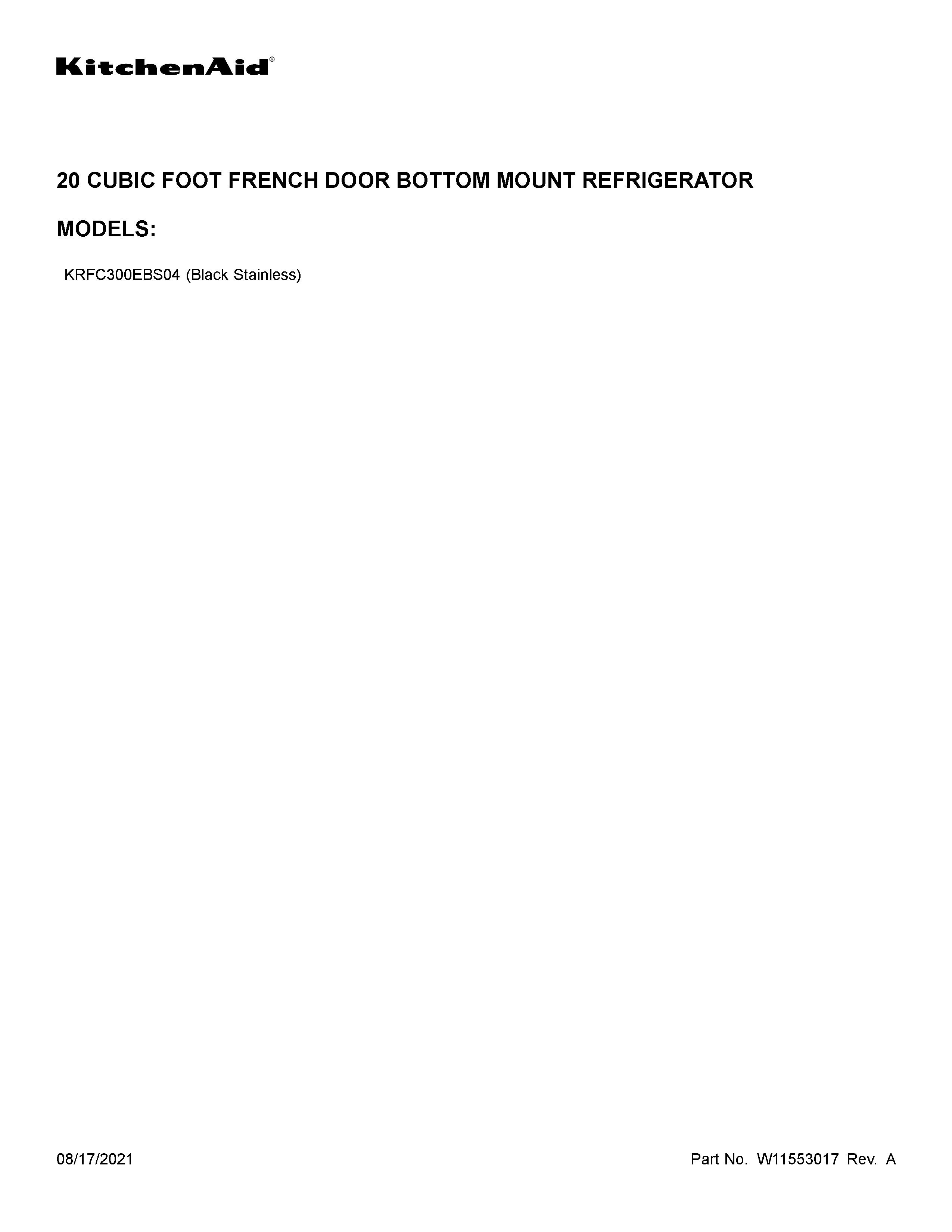 KitchenAid KRFC300EBS04 cover sheet diagram