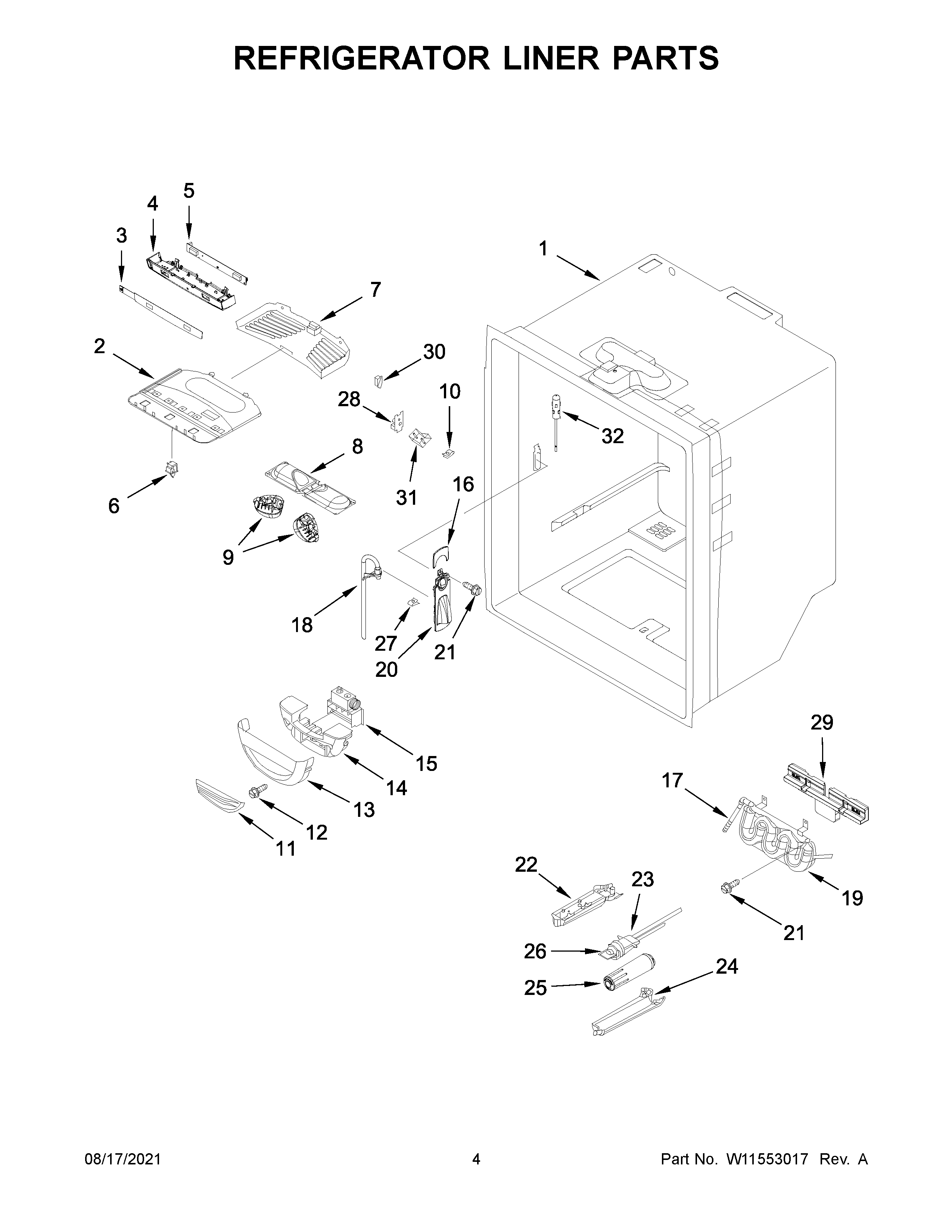 KitchenAid KRFC300EBS04 refrigerator liner parts diagram