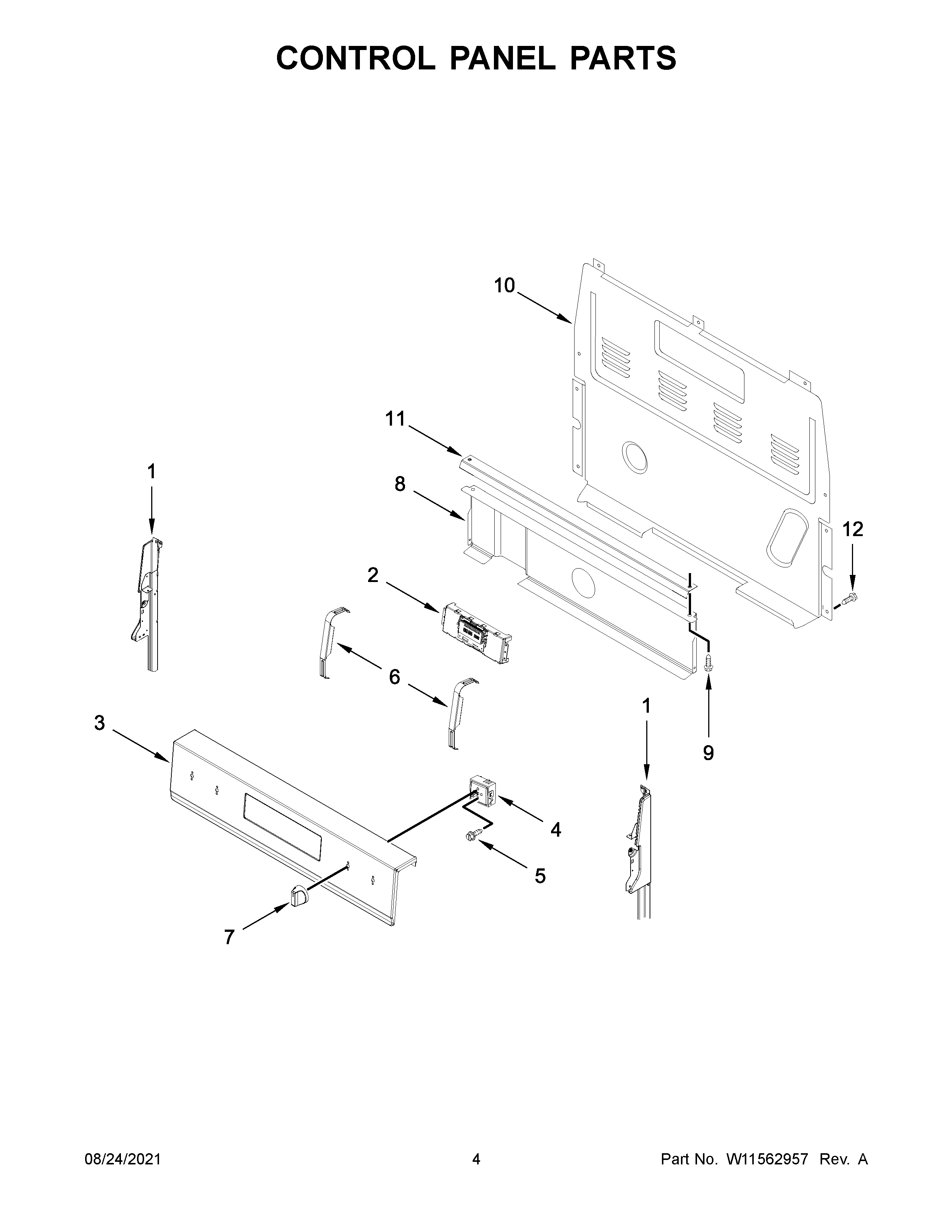 Whirlpool WFE535S0LZ0 control panel parts diagram