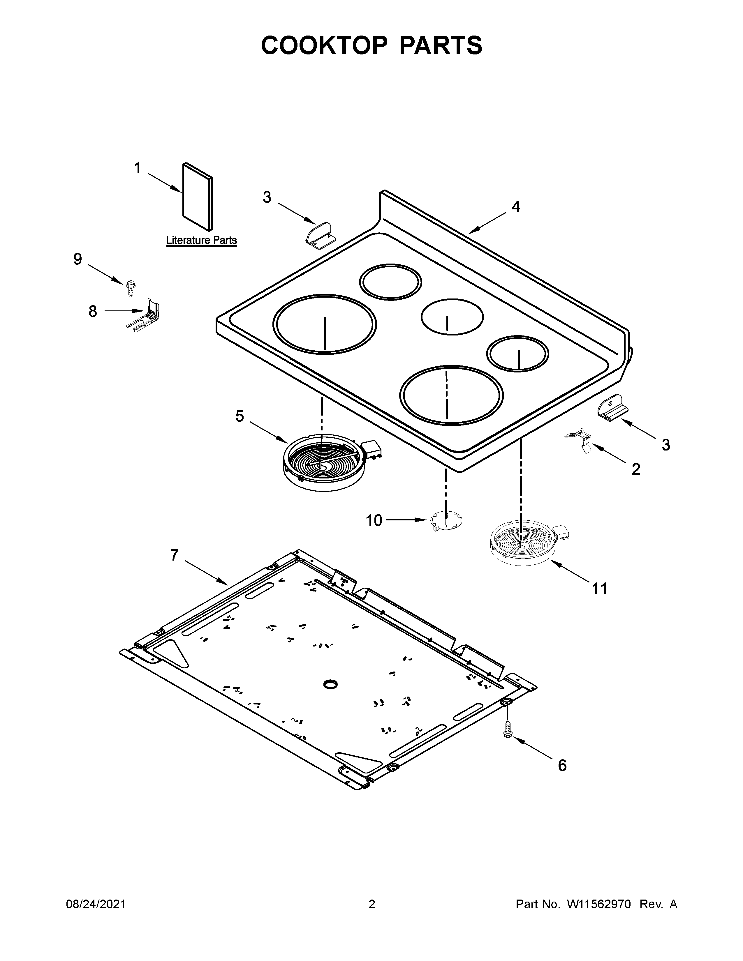 Whirlpool WFE535S0LS0 cooktop parts diagram