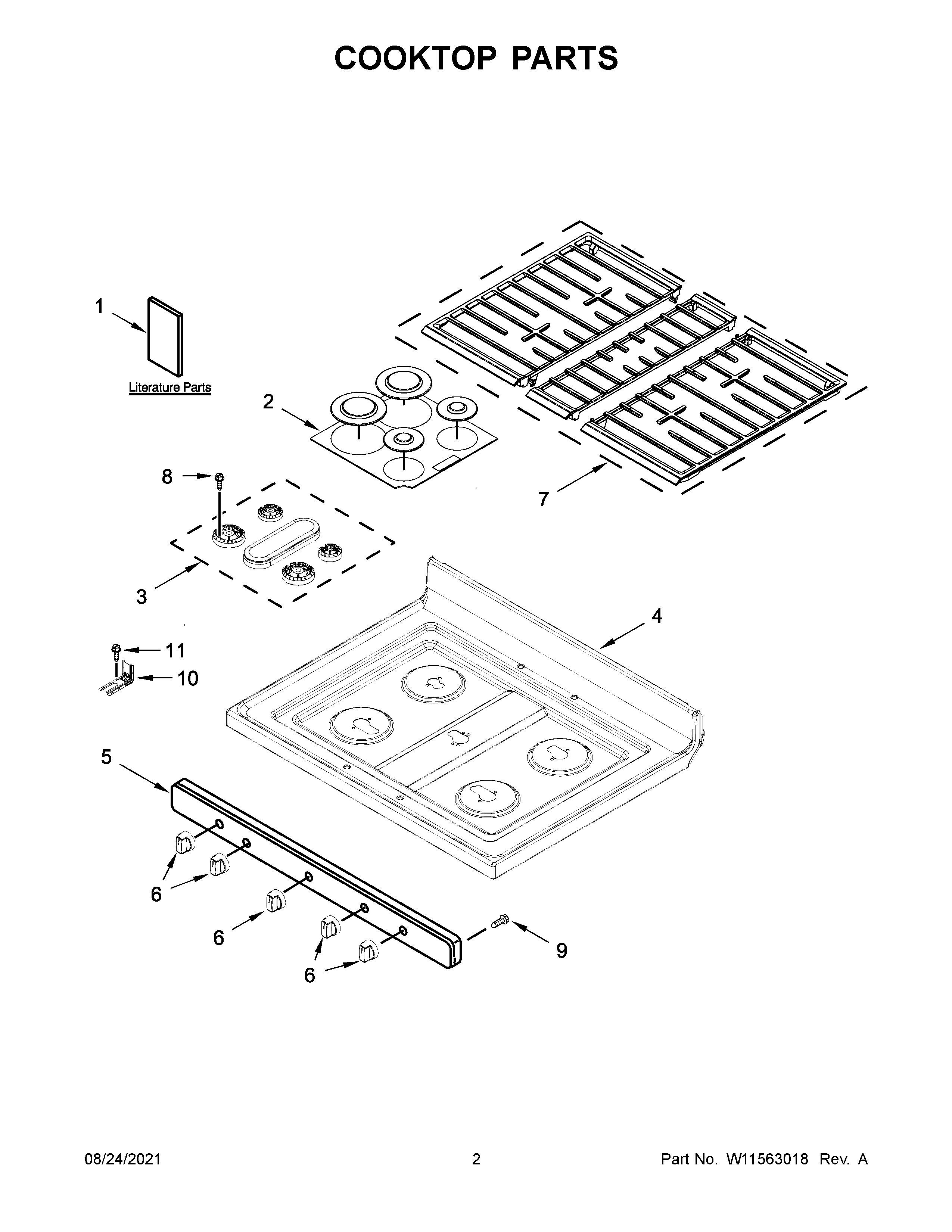 Whirlpool WFG535S0LZ0 cooktop parts diagram
