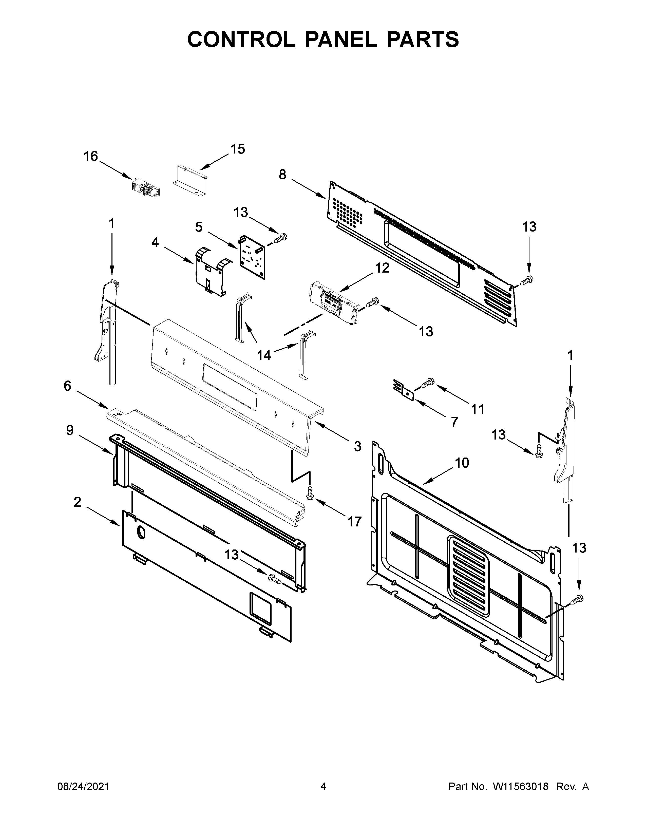 Whirlpool WFG535S0LZ0 control panel parts diagram