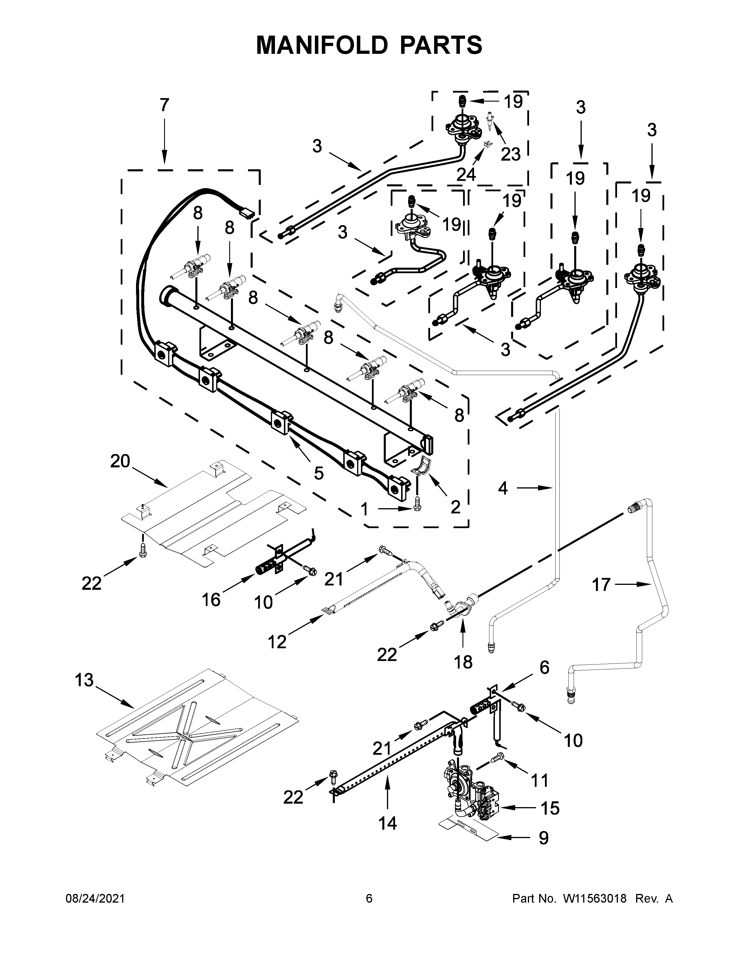Whirlpool WFG535S0LZ0 manifold parts diagram