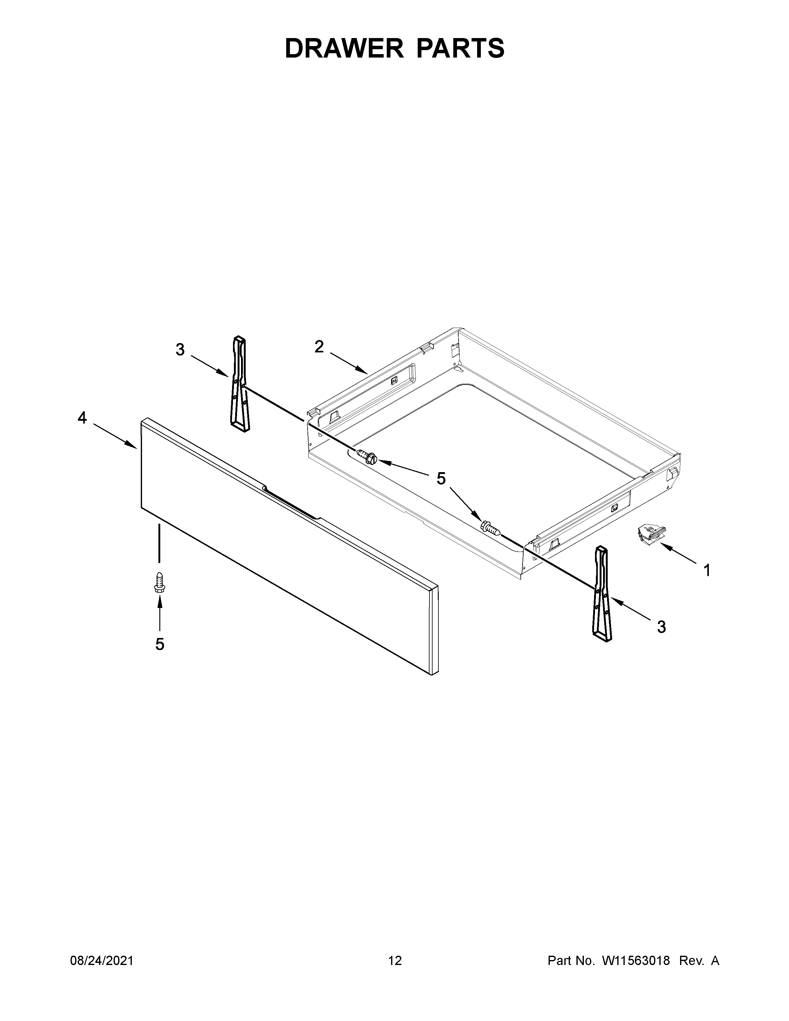 Whirlpool WFG535S0LZ0 drawer parts diagram