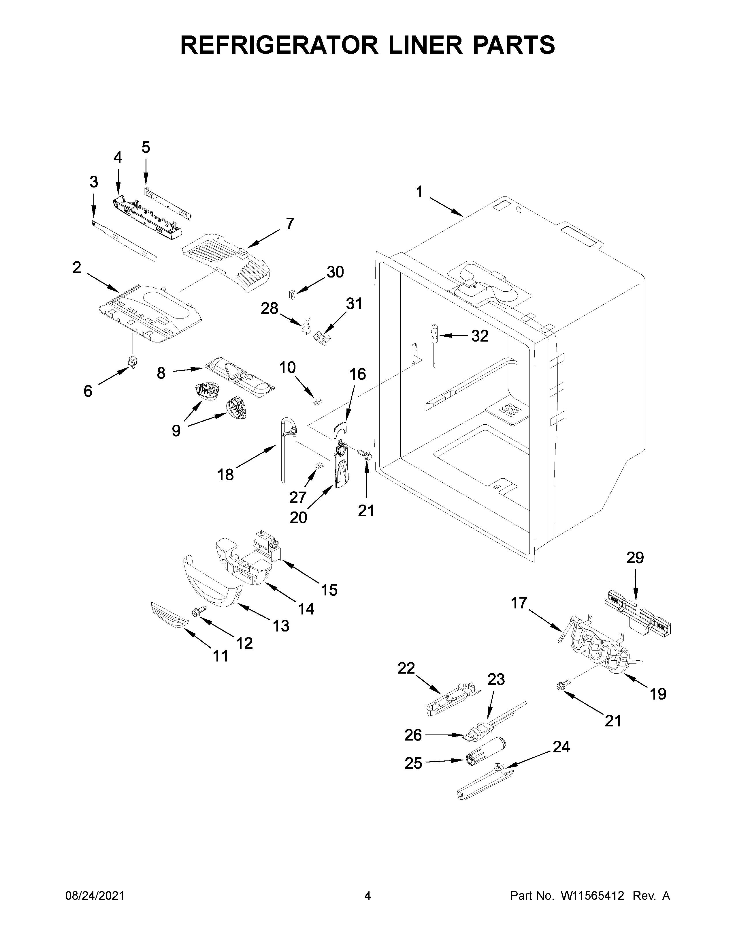 KitchenAid KRFC300EWH06 refrigerator liner parts diagram