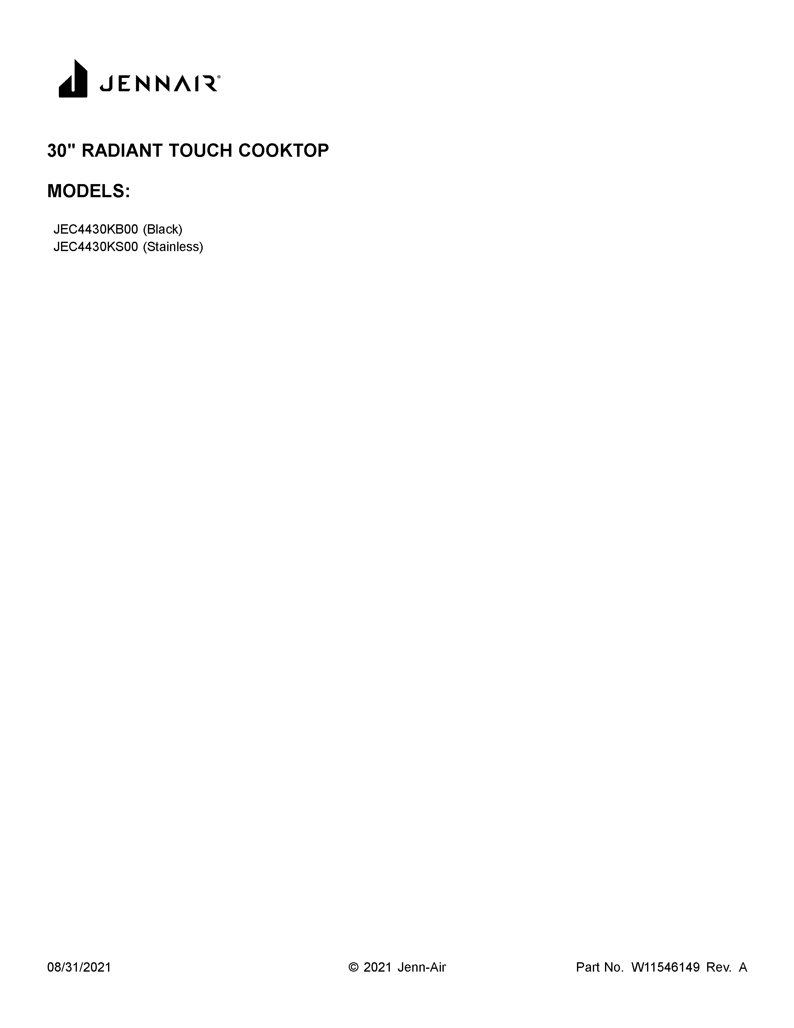Jenn-Air JEC4430KB00 cover sheet diagram