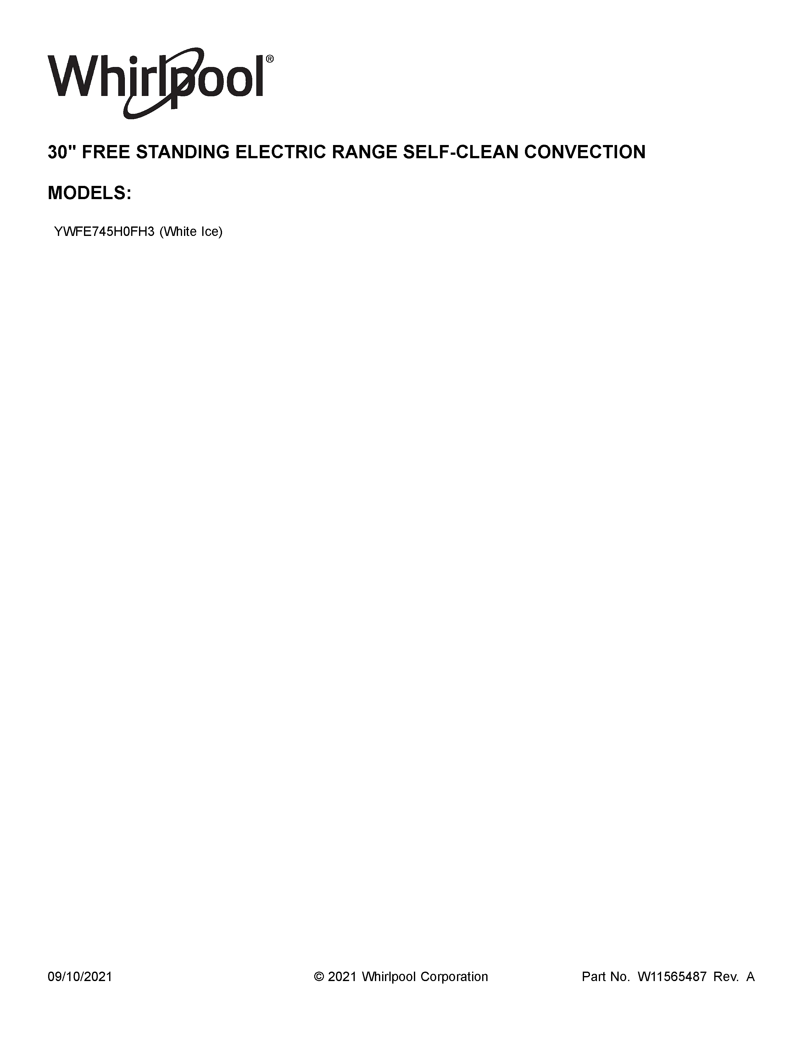 Whirlpool YWFE745H0FH3 cover sheet diagram
