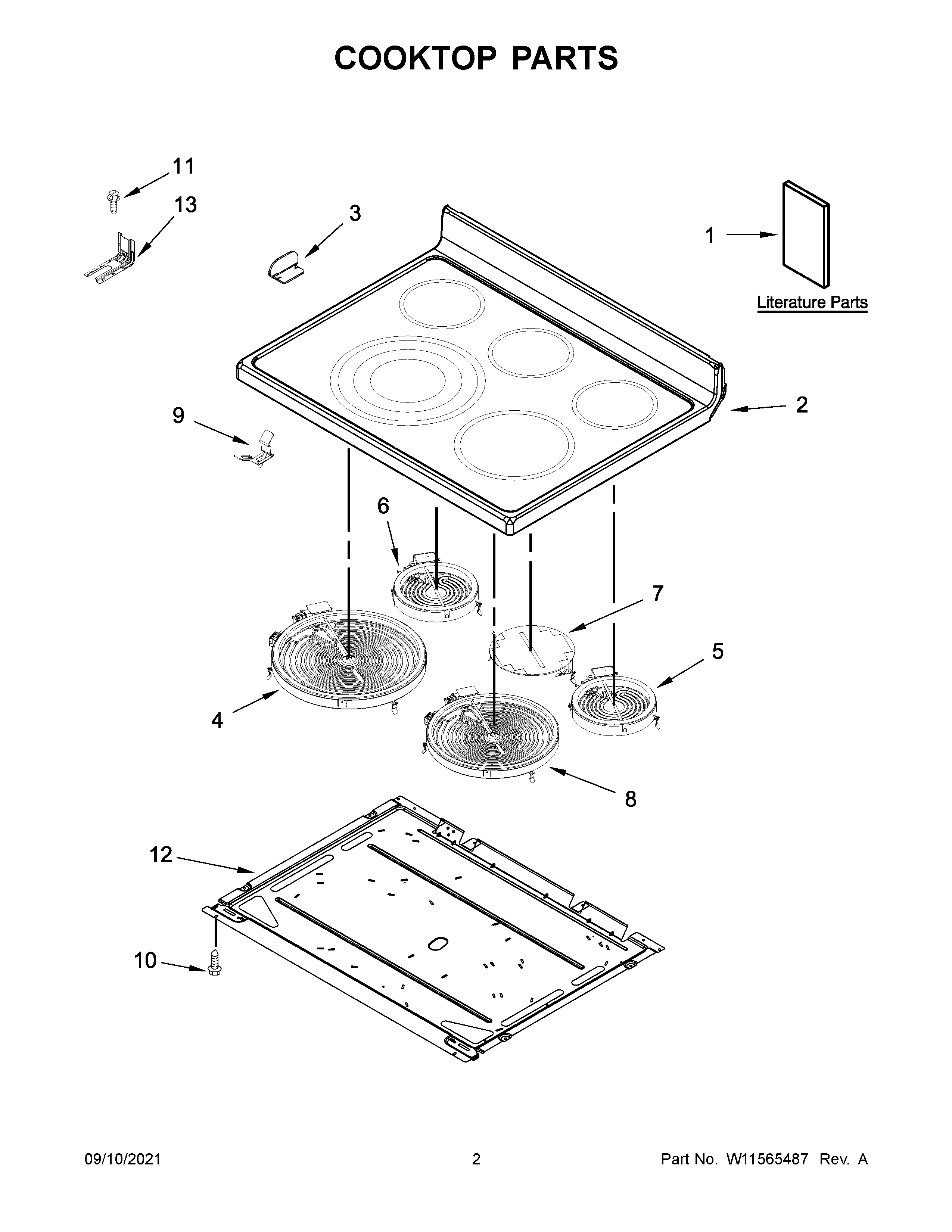 Whirlpool YWFE745H0FH3 cooktop parts diagram