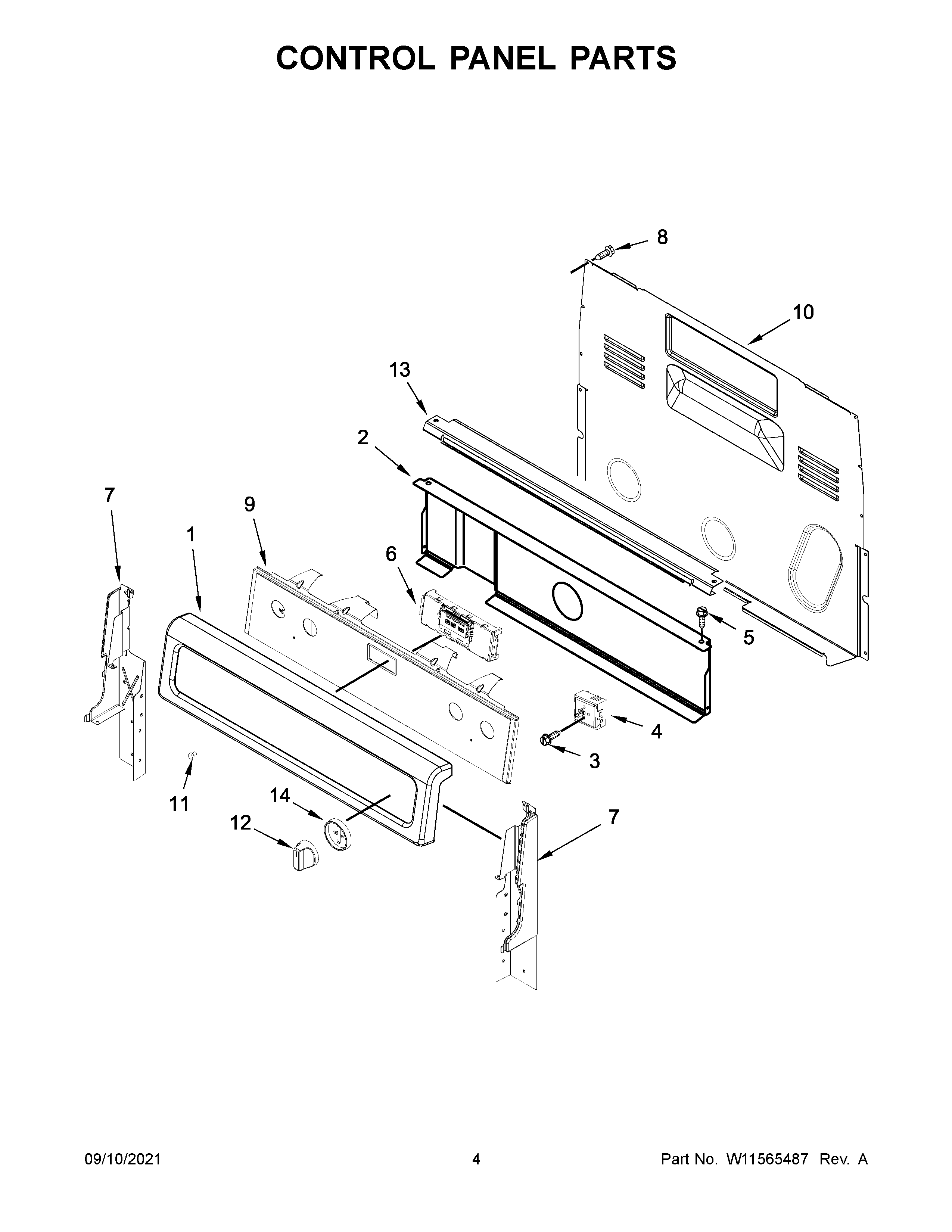 Whirlpool YWFE745H0FH3 control panel parts diagram