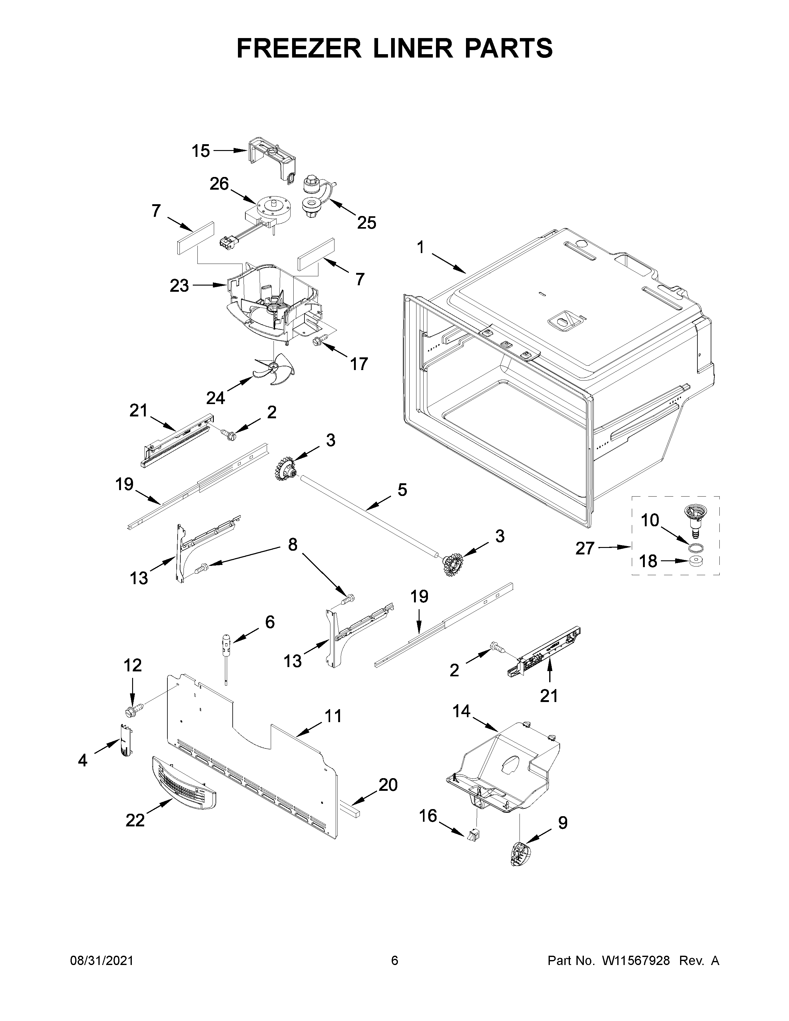 Maytag MFI2570FEB06 freezer liner parts diagram