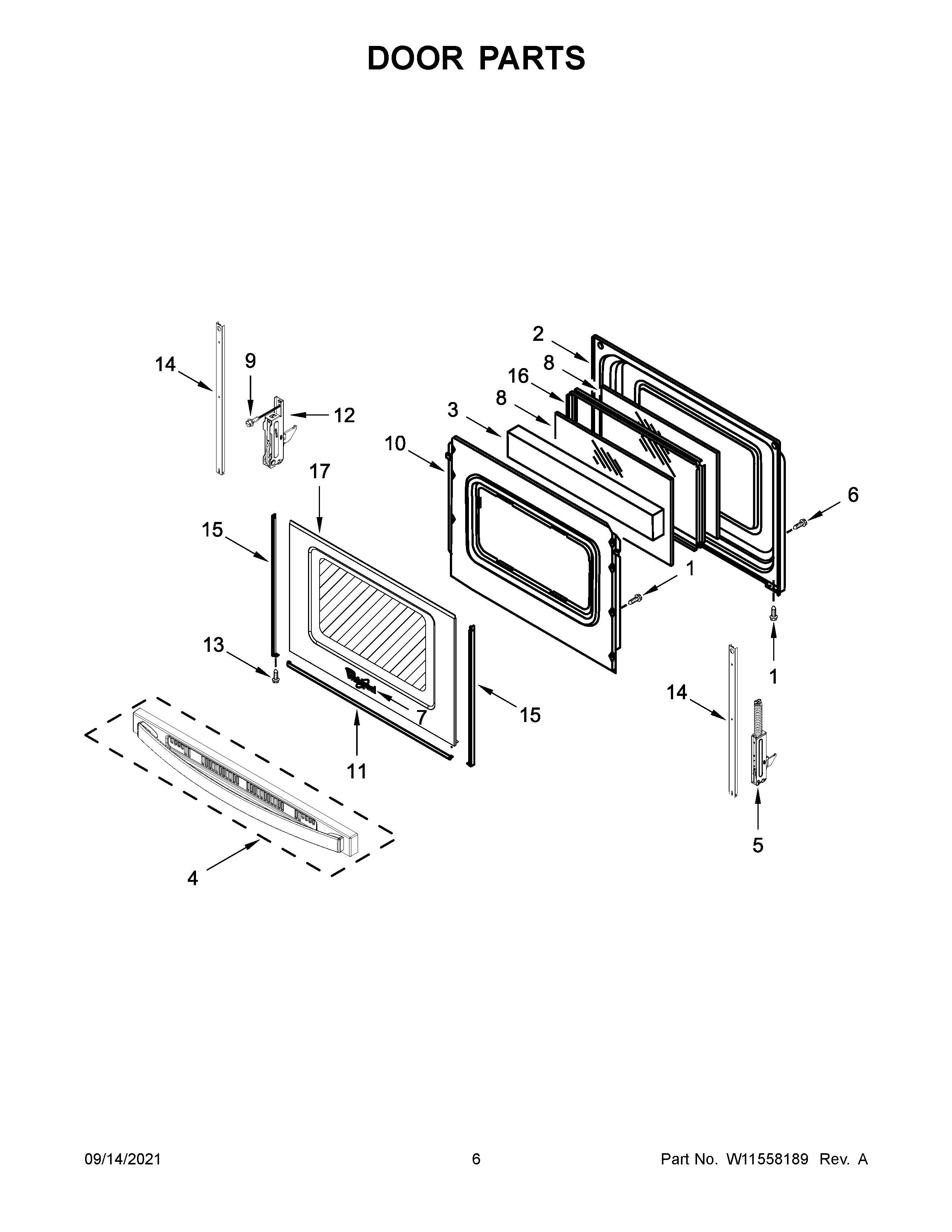 Whirlpool WEE515S0LZ0 door parts diagram