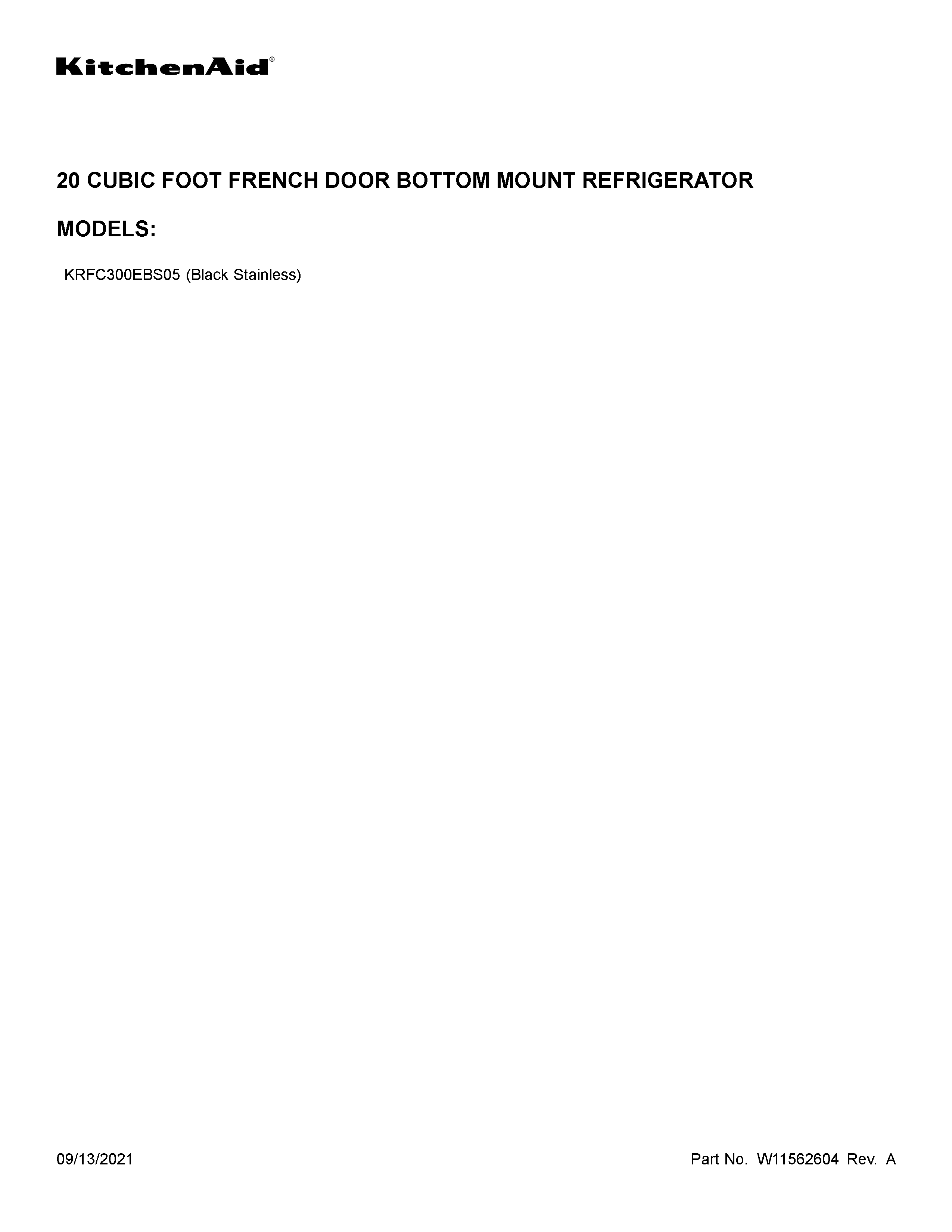 KitchenAid KRFC300EBS05 cover sheet diagram