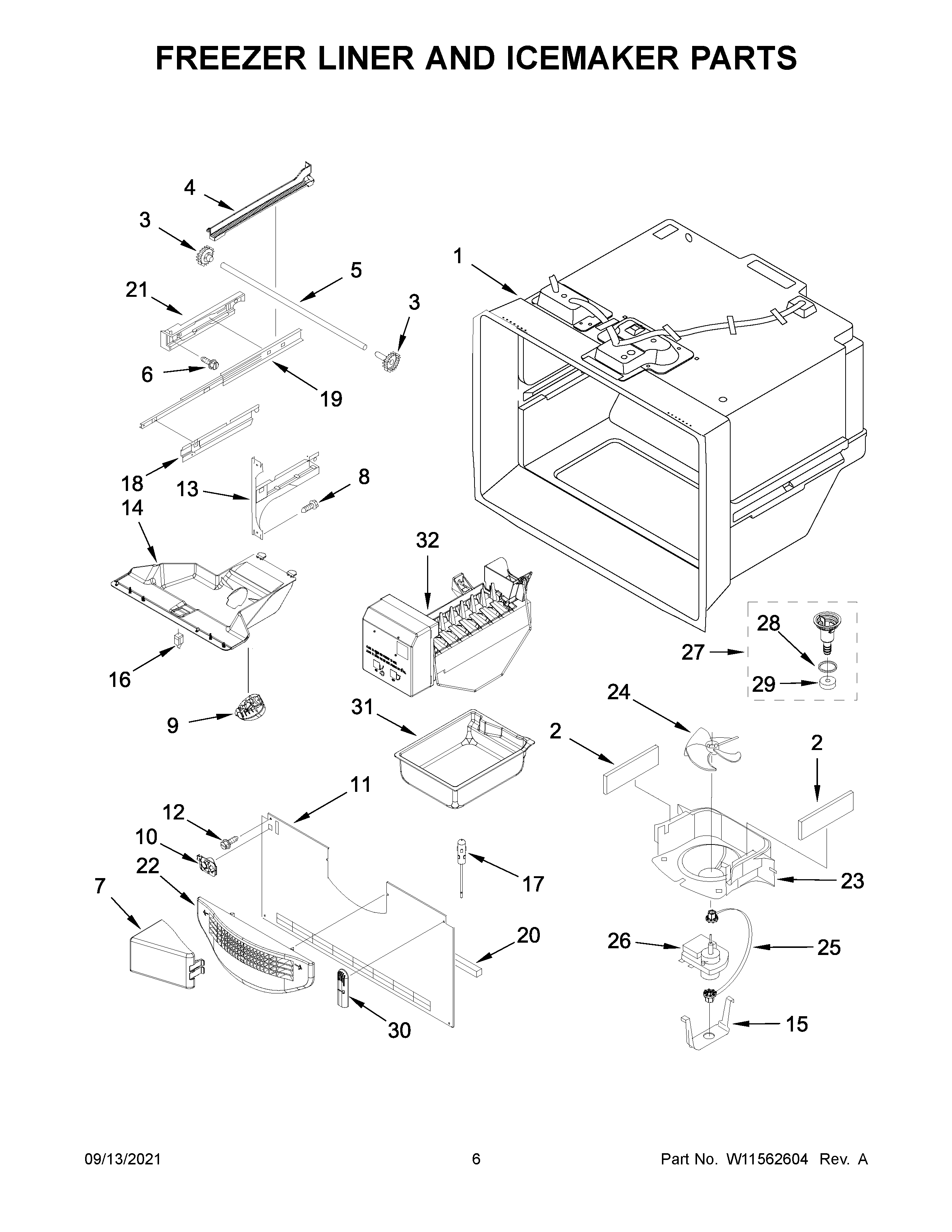 KitchenAid KRFC300EBS05 freezer liner and icemaker parts diagram