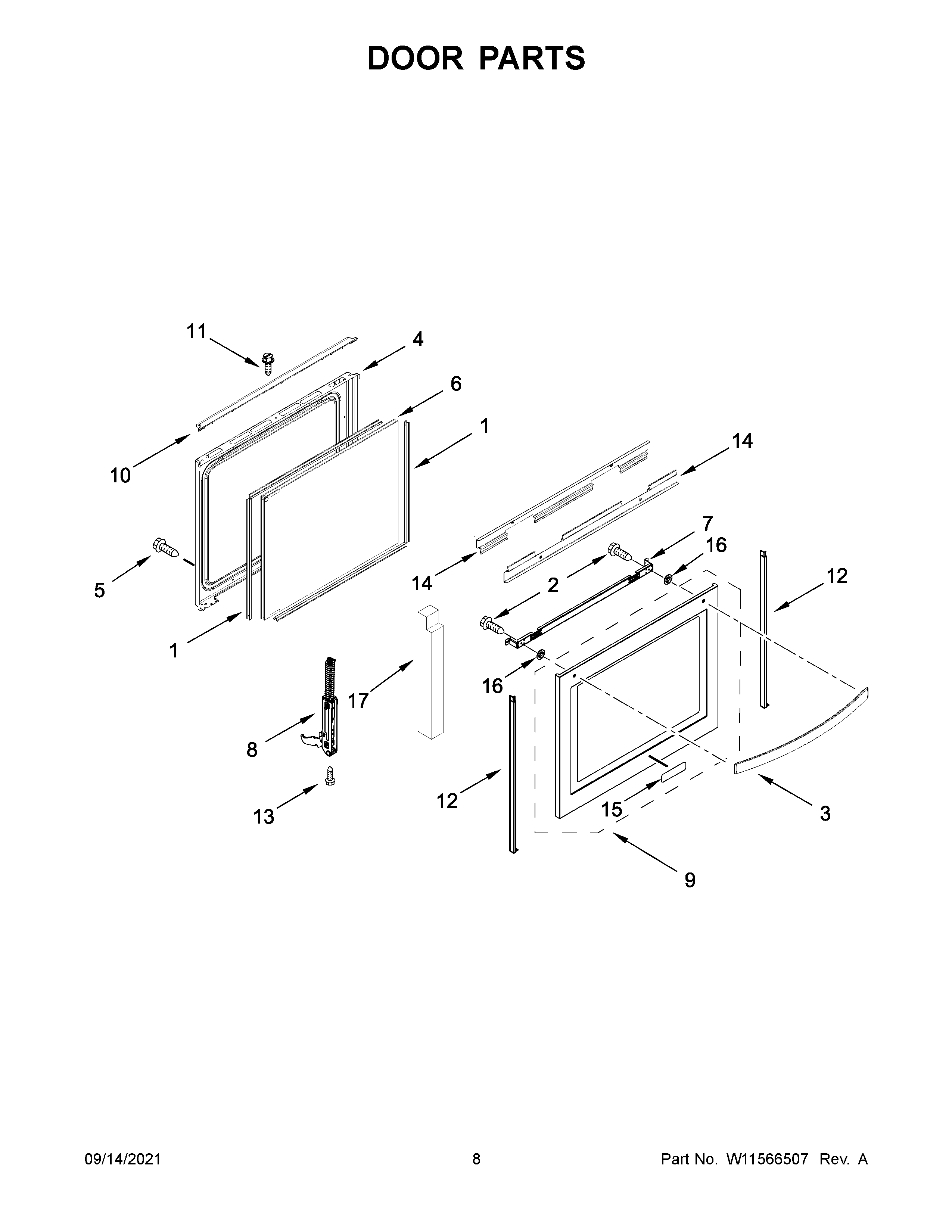 Whirlpool WFE975H0HZ2 door parts diagram