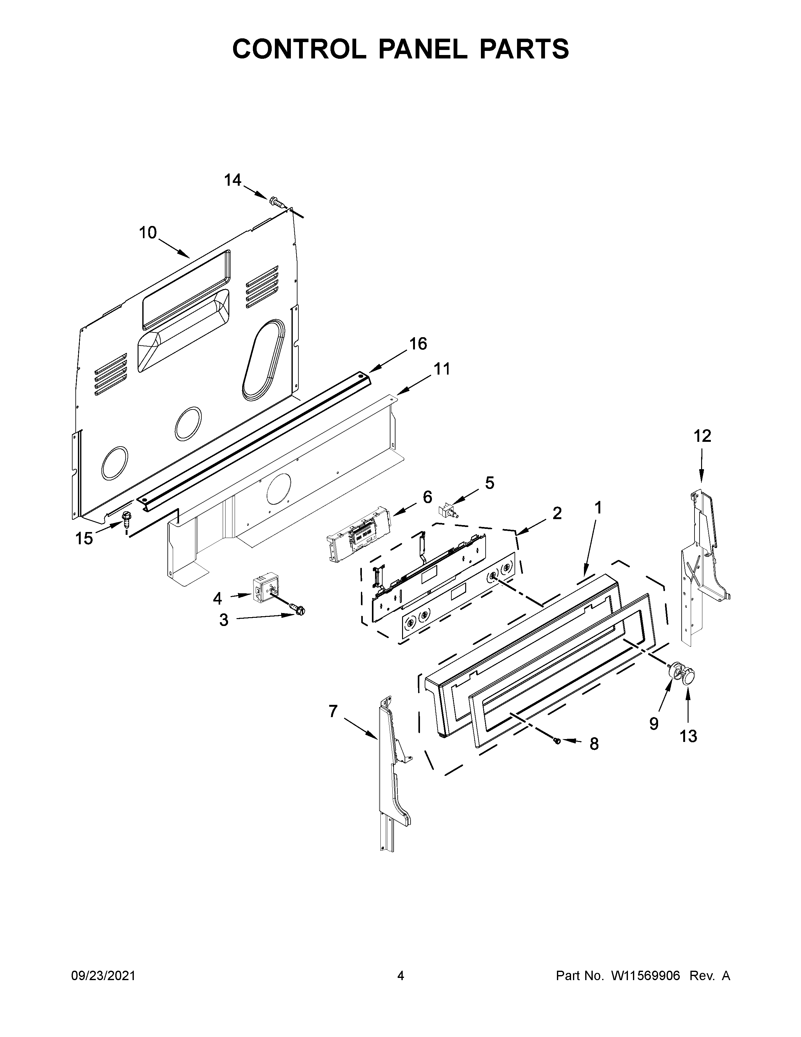 KitchenAid KFEG500EWH4 control panel parts diagram