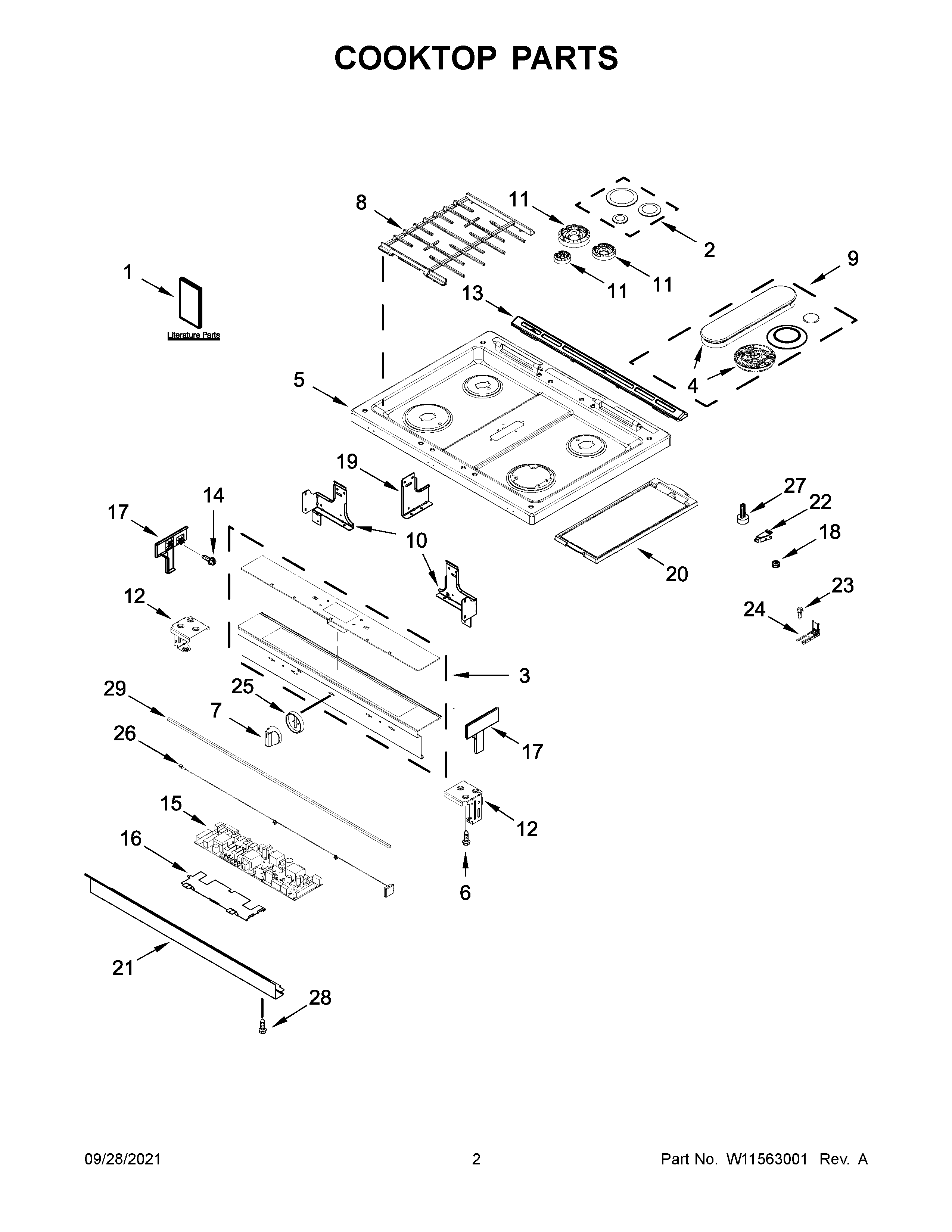 Whirlpool WEG750H0HZ2 cooktop parts diagram