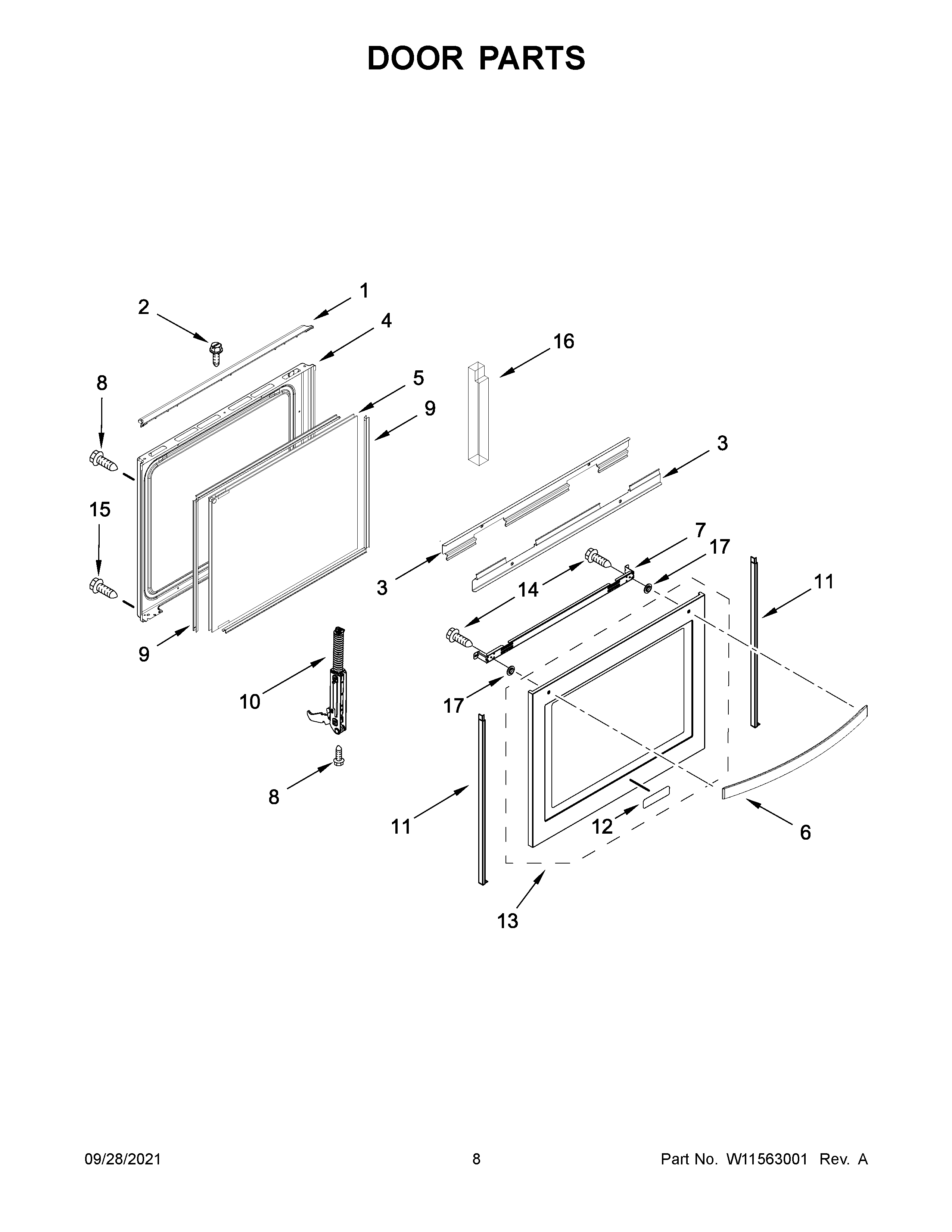 Whirlpool WEG750H0HZ2 door parts diagram