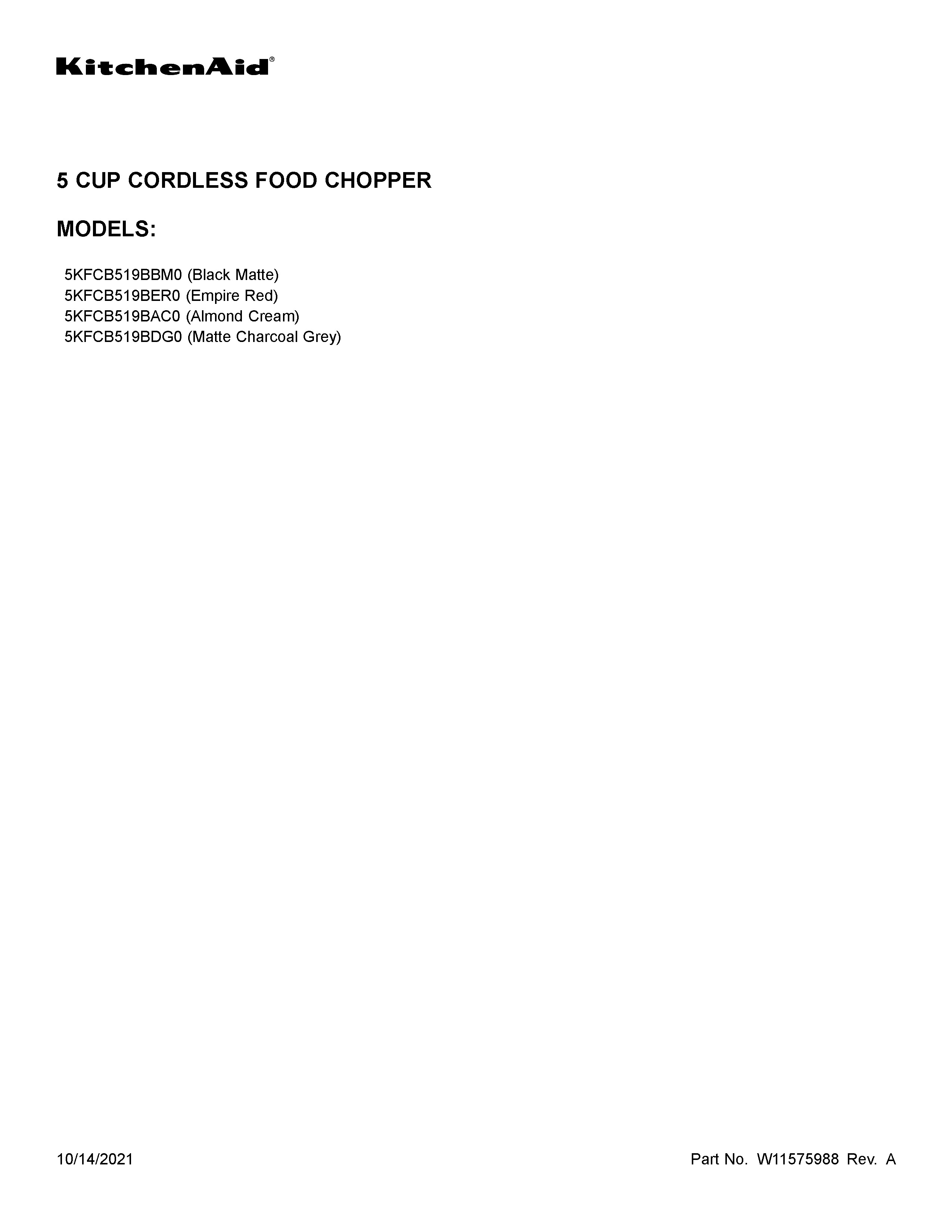 KitchenAid 5KFCB519BER0 cover sheet diagram