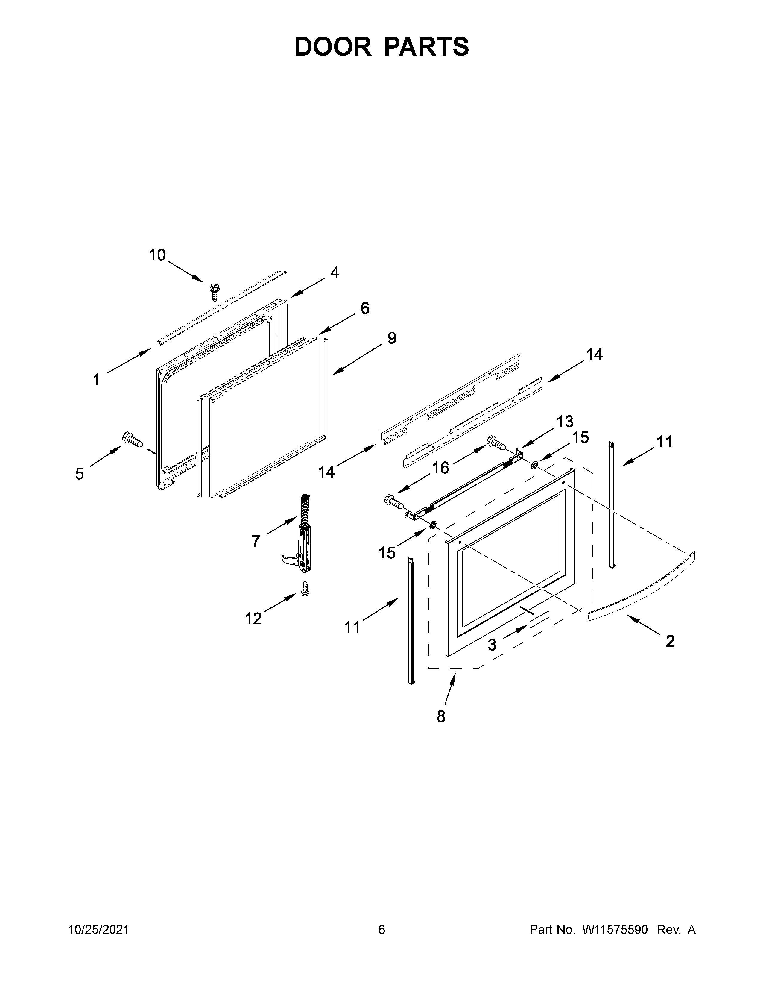 Whirlpool WEE750H0HZ2 door parts diagram