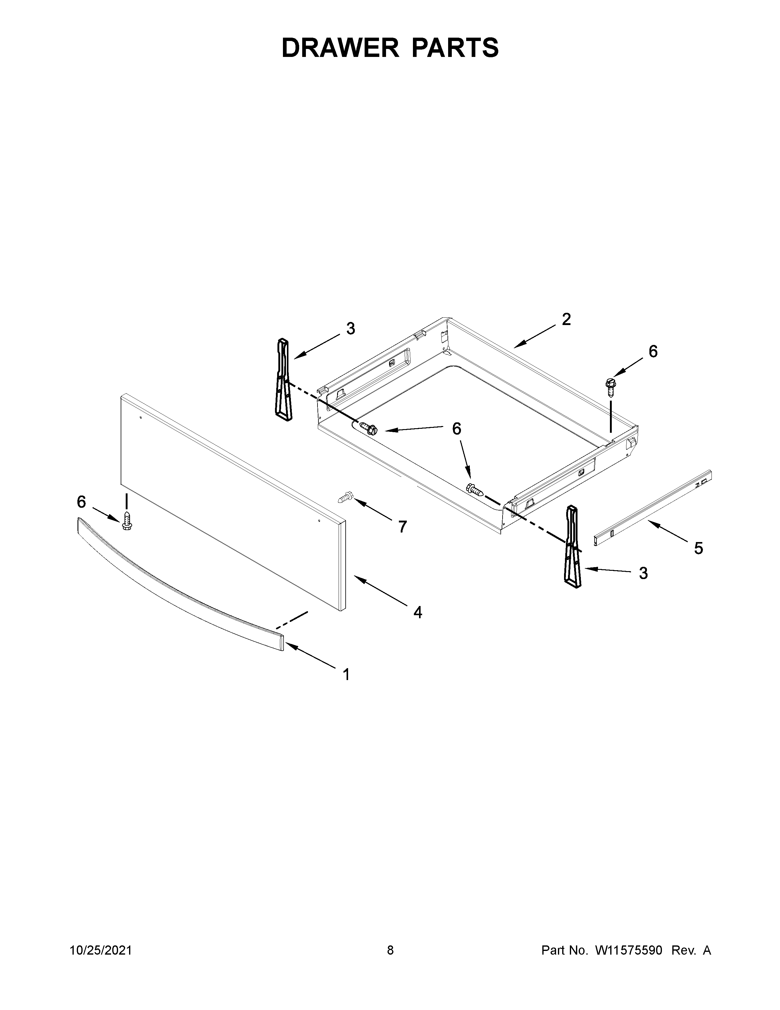 Whirlpool WEE750H0HZ2 drawer parts diagram