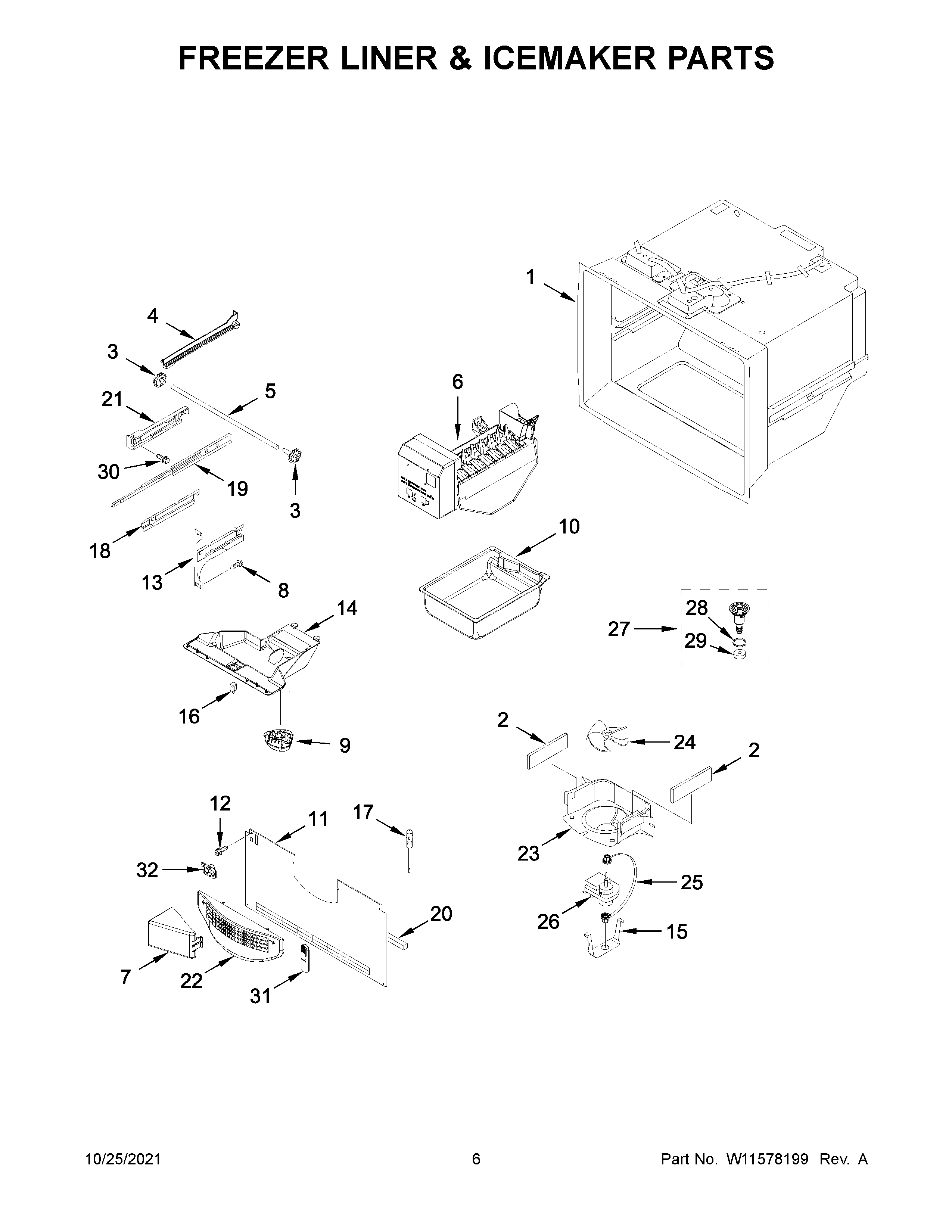 Maytag MFC2062FEZ08 freezer liner & icemaker parts diagram